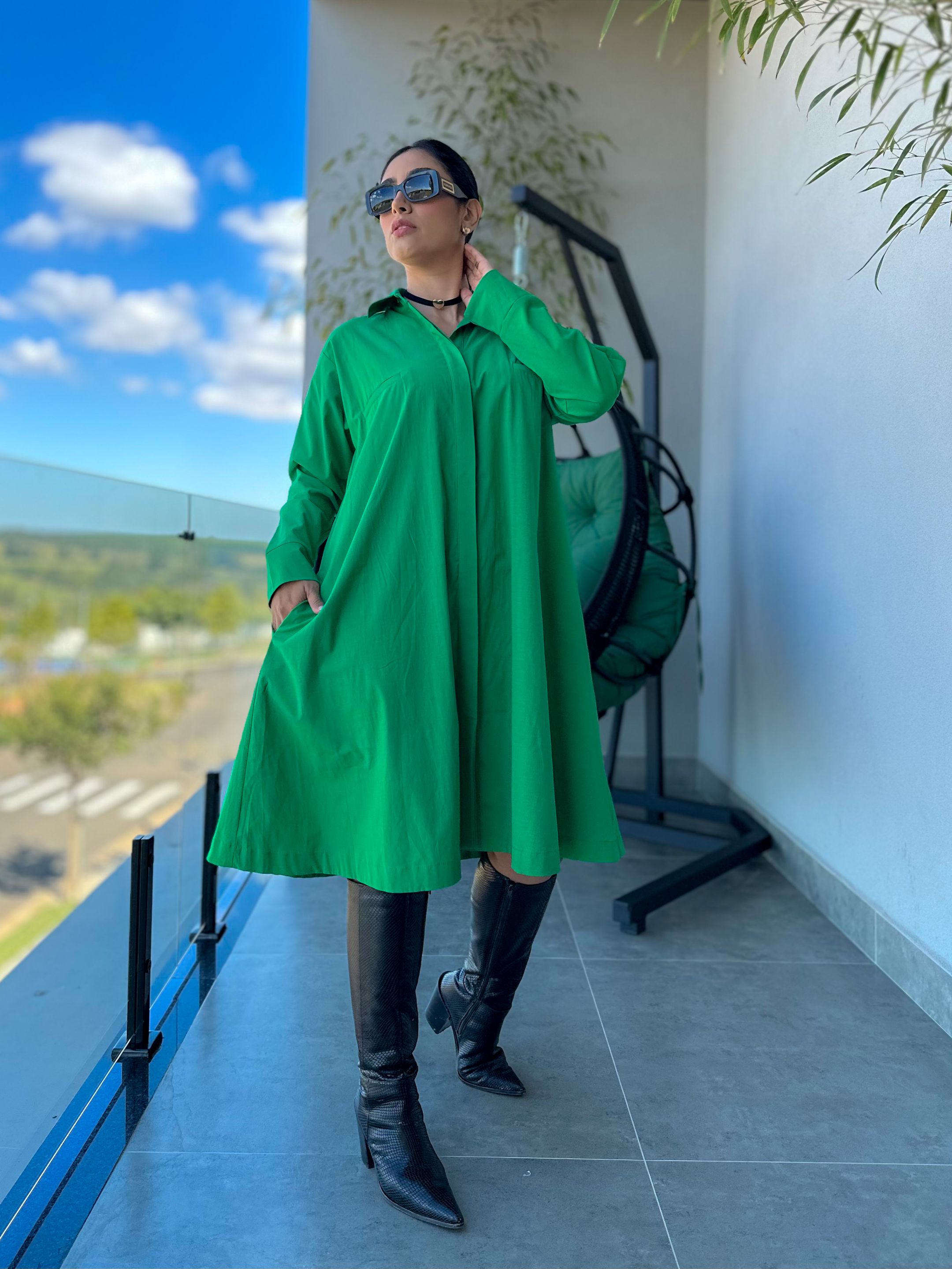 Vestido Chemise Gisele Verde - Por Katia Vilar Moda Clássica 