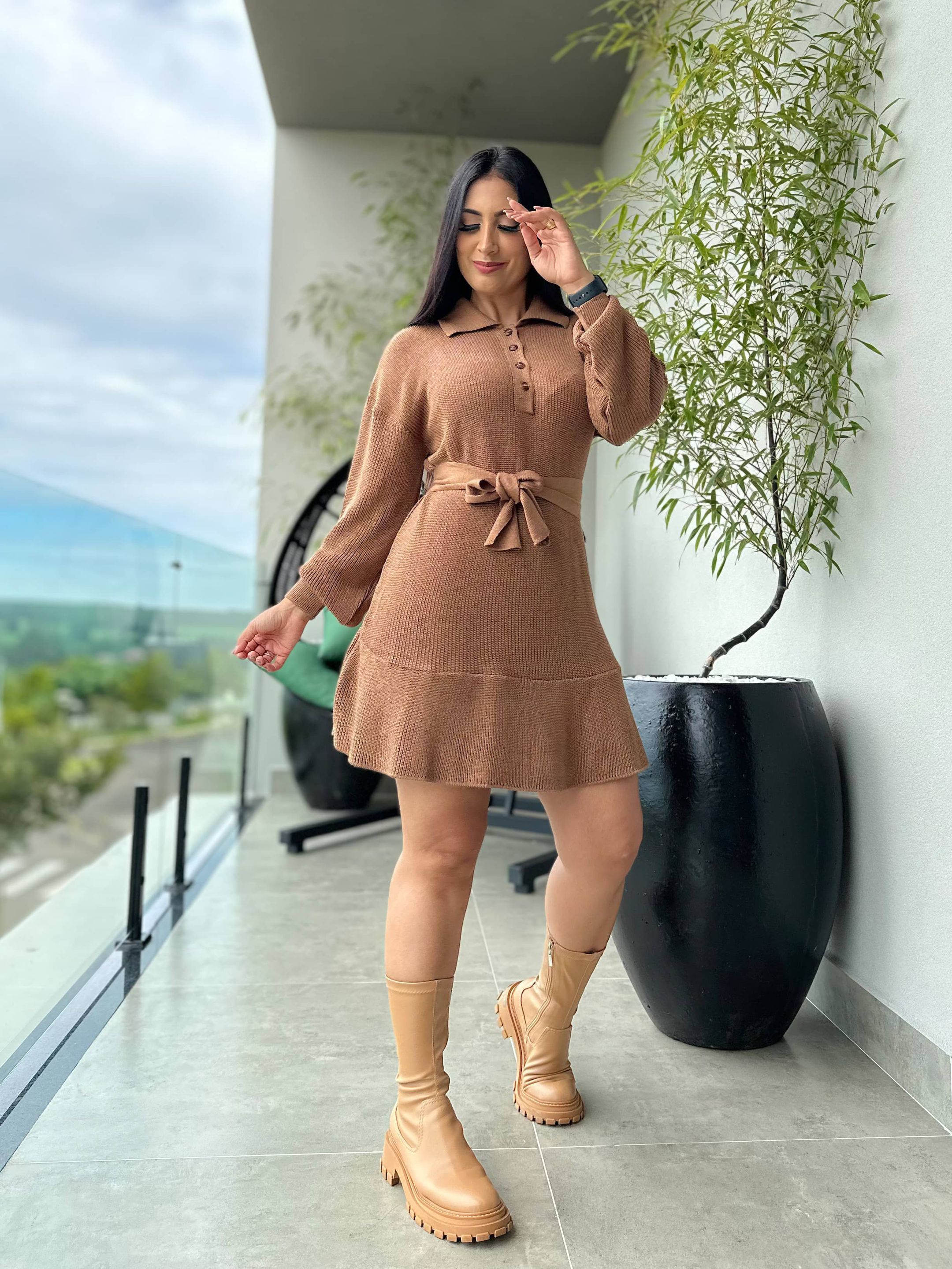 Vestido Jade Tricot Caramelo 