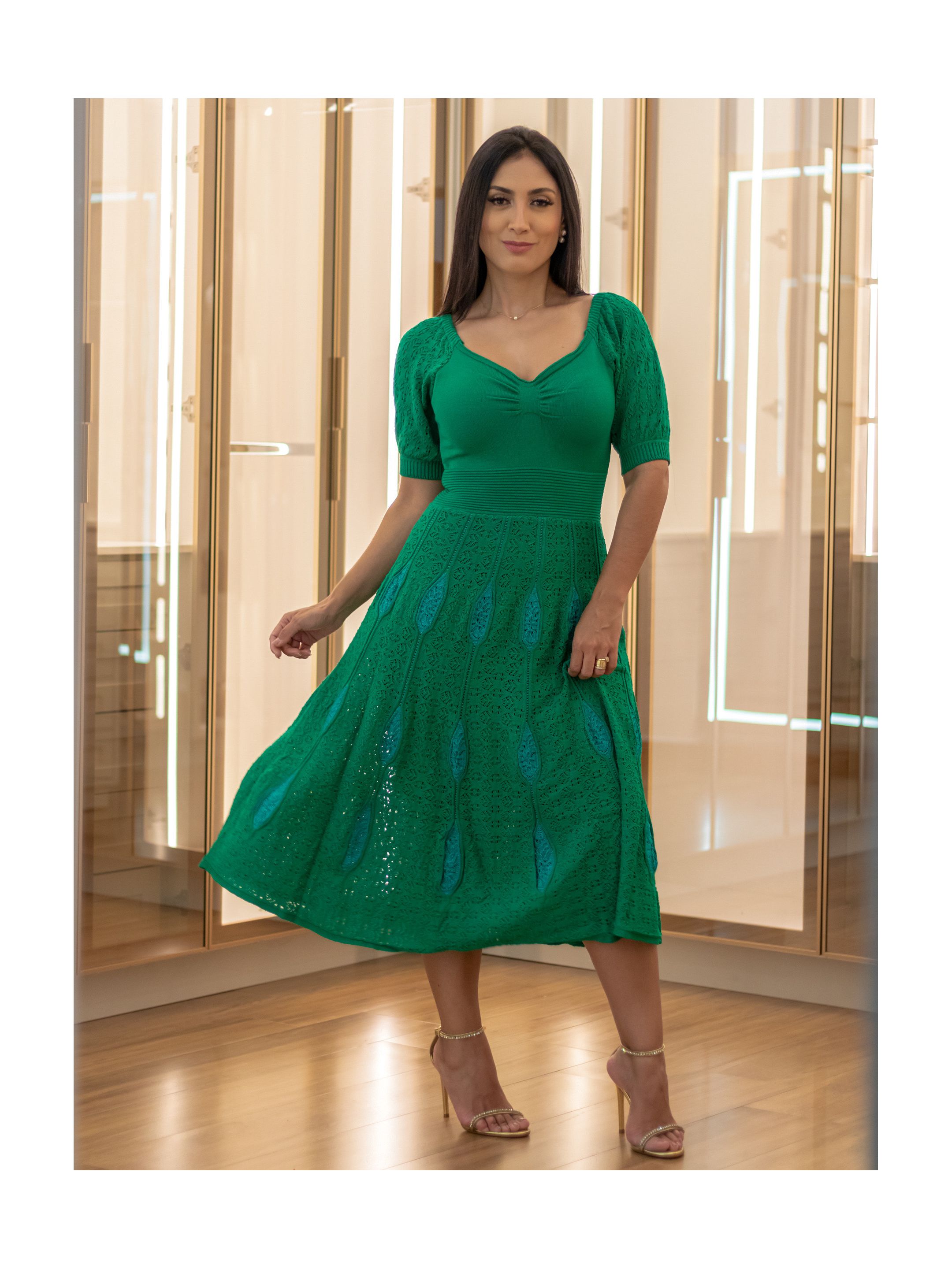 Vestido Barcelona Verde Tricot - Por Katia Vilar Moda Clássica 