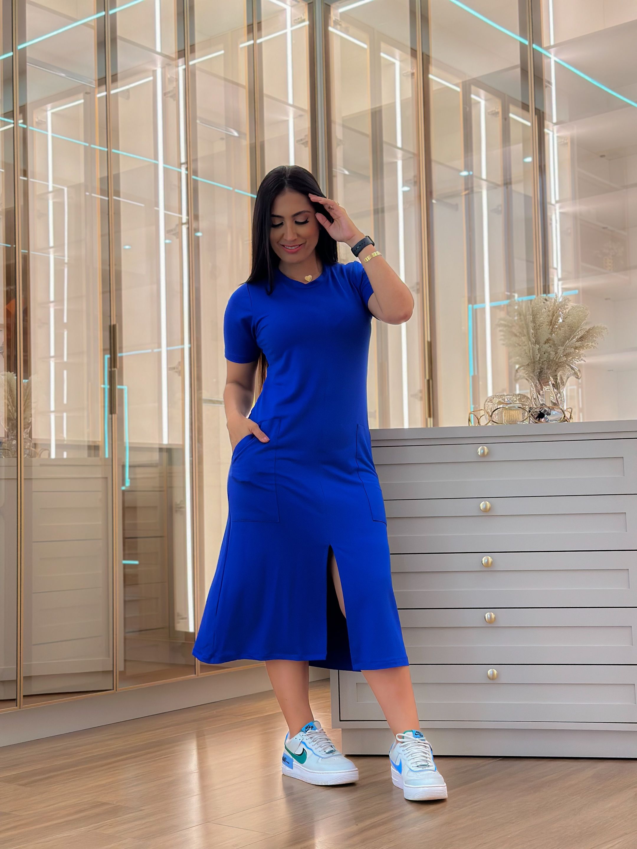 Vestido Cintia Azul Bic - Por Katia Vilar Moda Clássica 