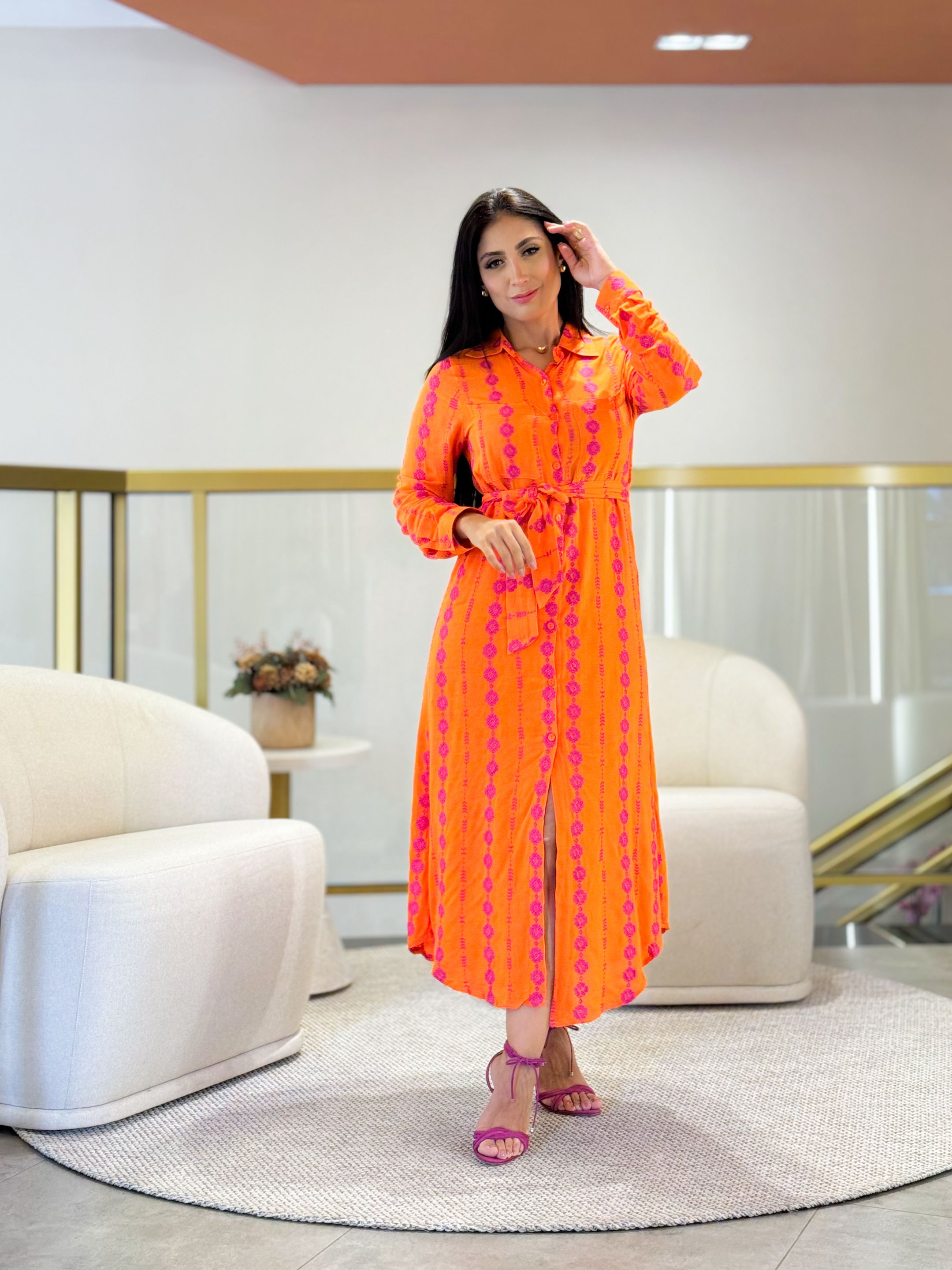 Vestido Grecia Laranja - Por Katia Vilar Moda Clássica 