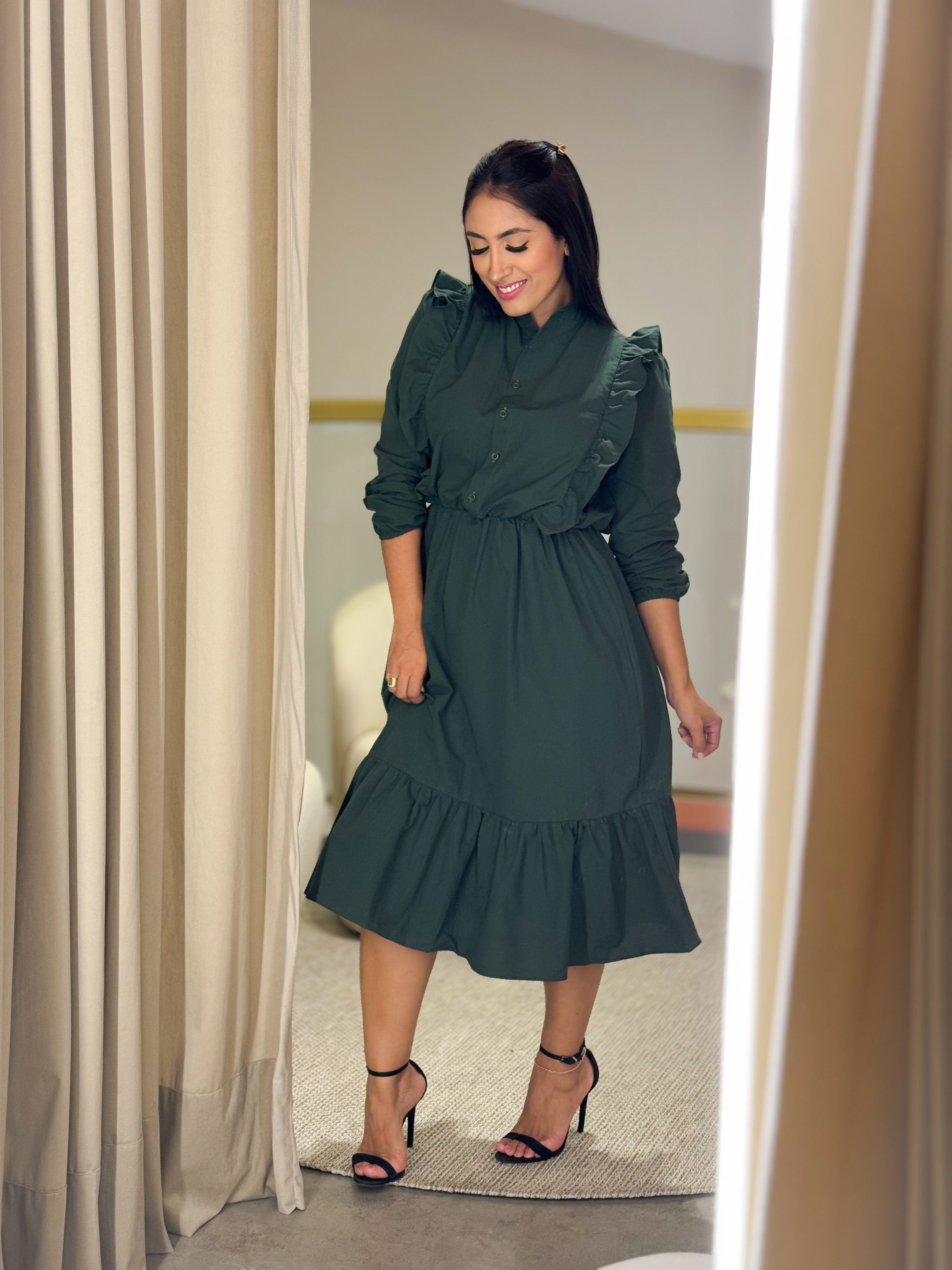 Vestido Lauane Verde Militar - Por Katia Vilar Moda Clássica 