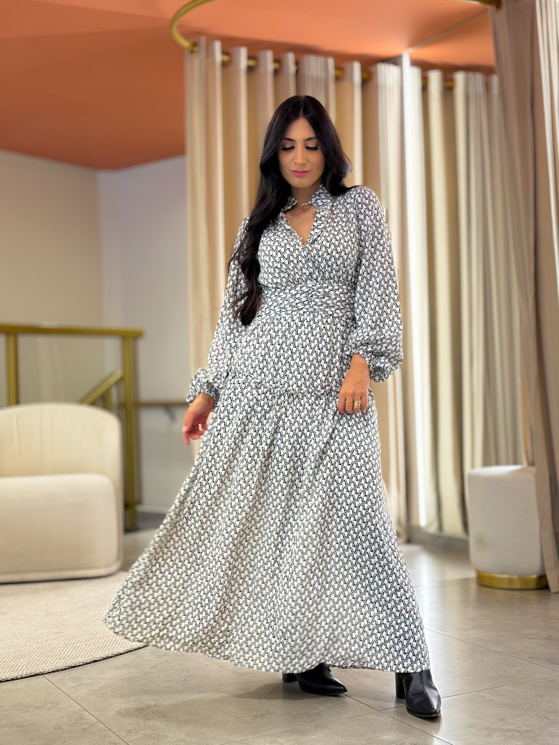 Vestido Brenda Branco E Preto