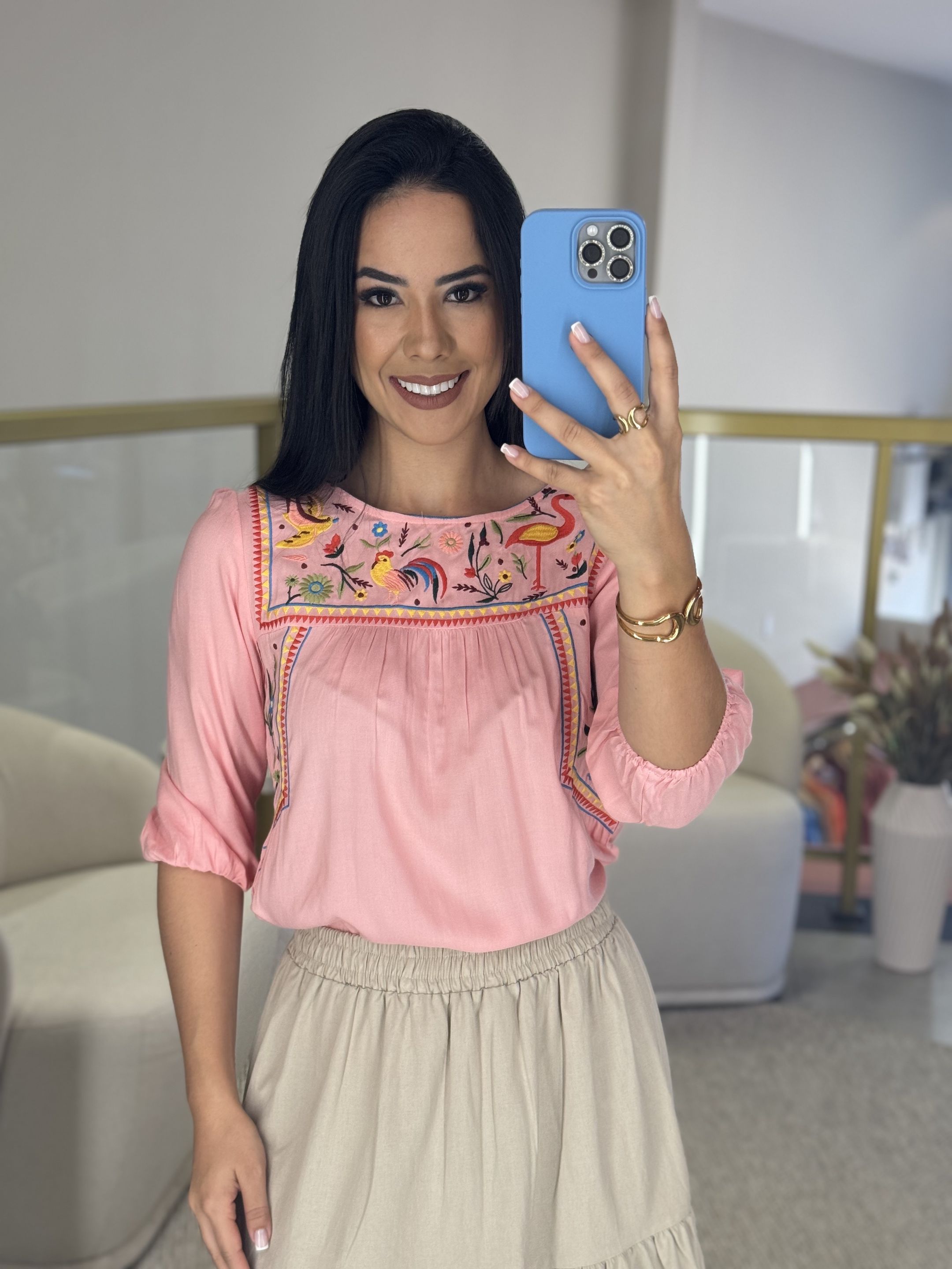 Blusa Ayla Rosa - Por Katia Vilar Moda Clássica 