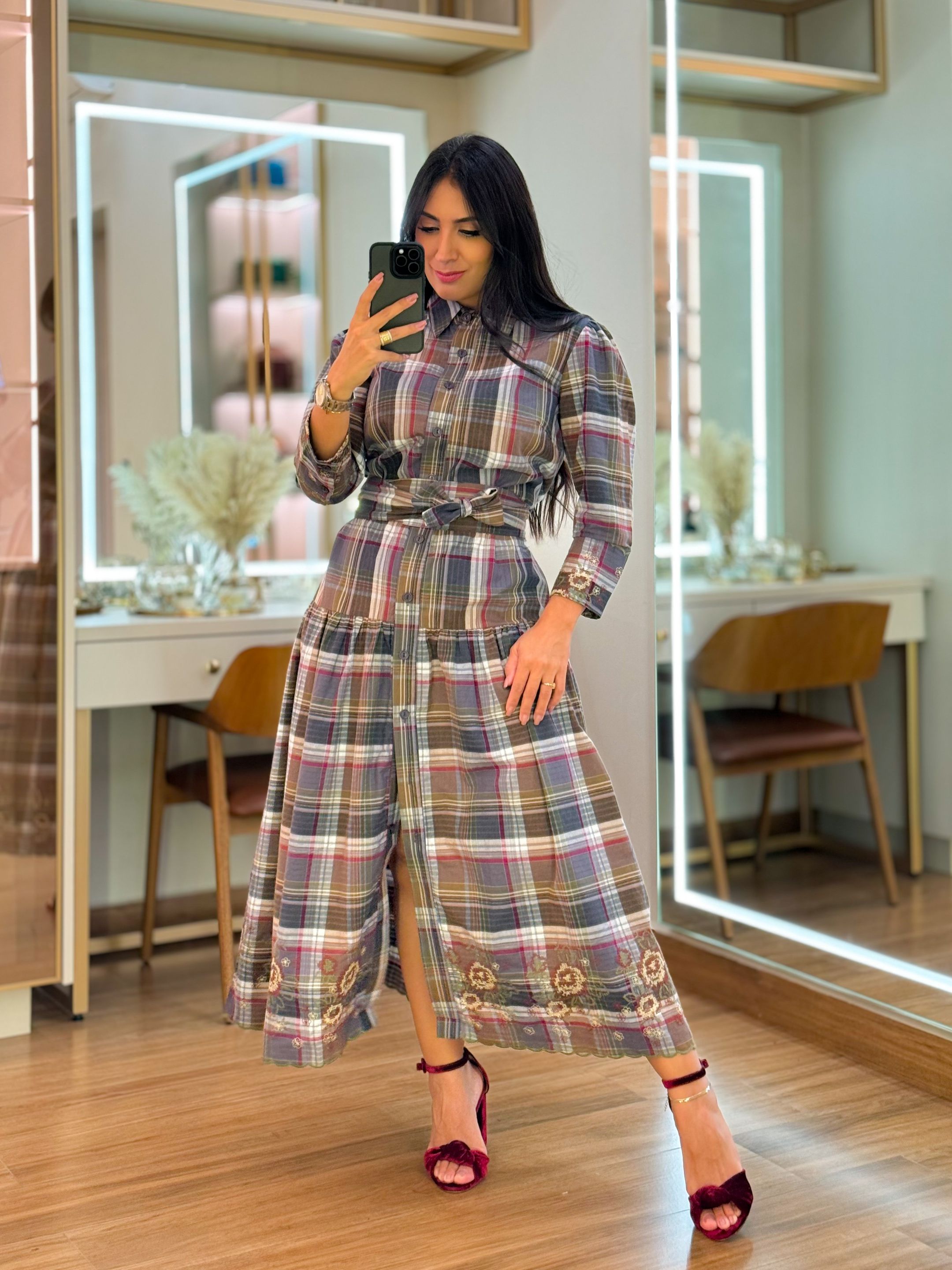 Vestido Cloe Xadrez Marrom