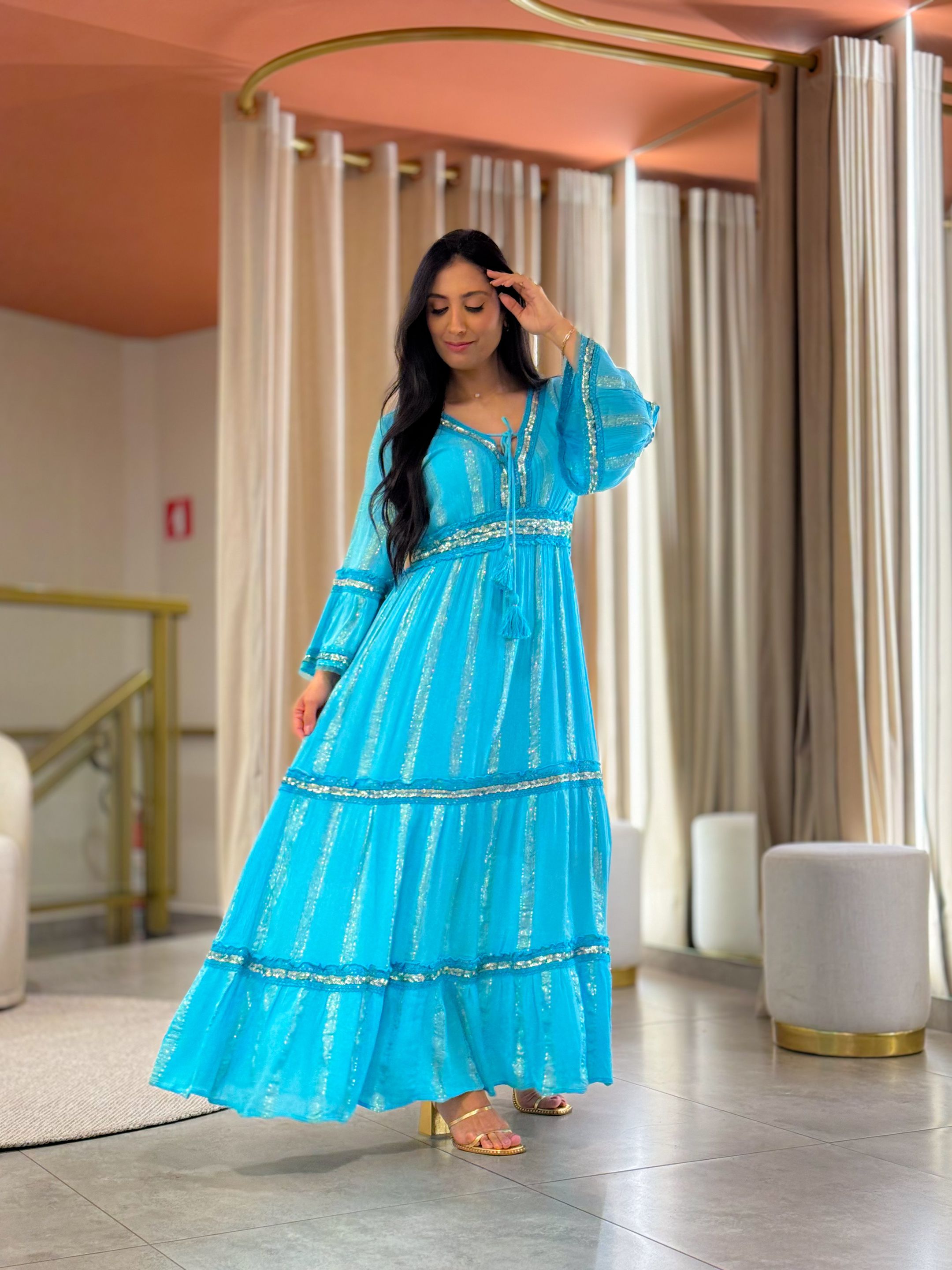 Vestido Raissa Azul Turquesa