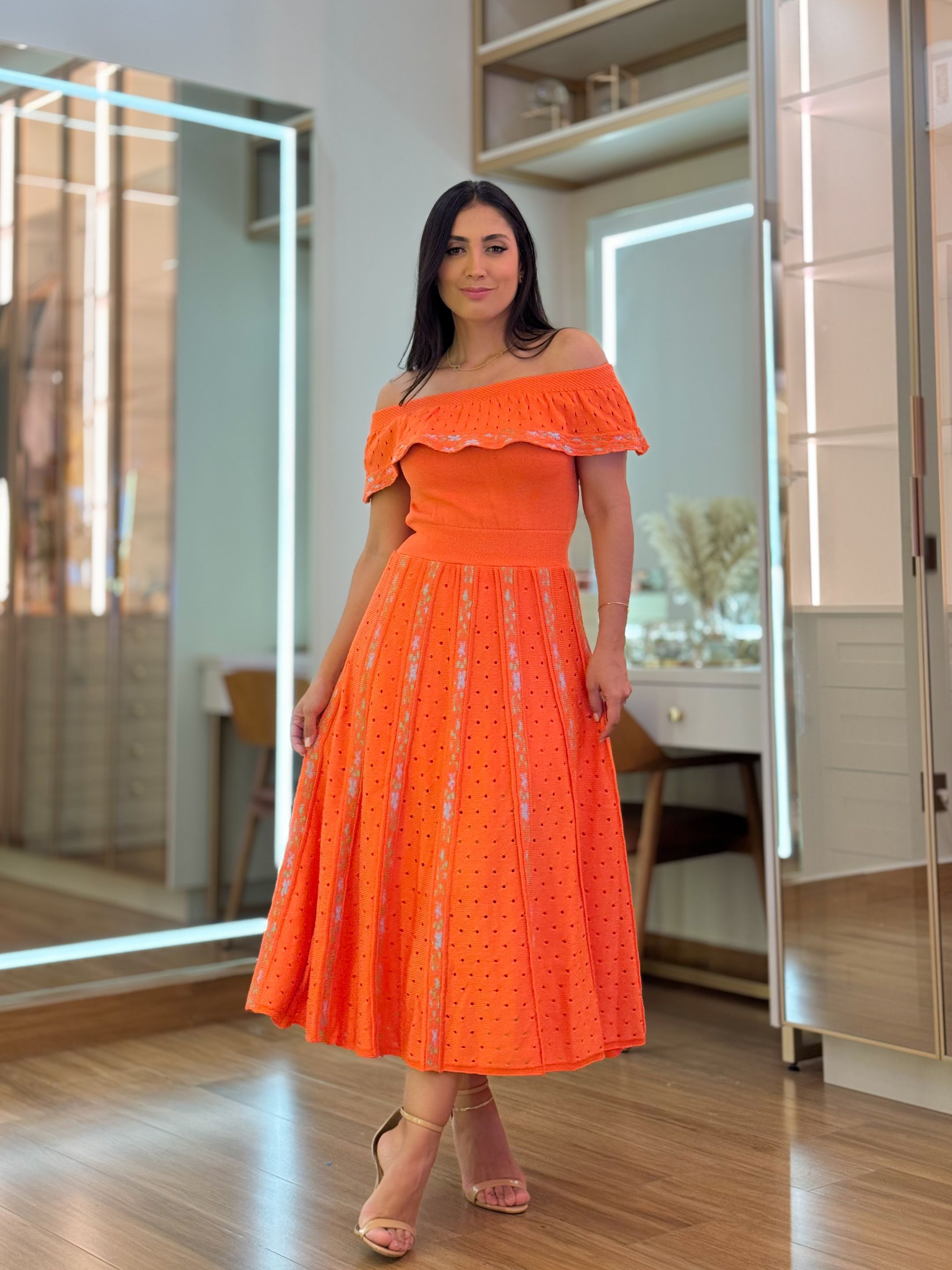 Vestido Debora Laranja - Por Katia Vilar Moda Clássica 