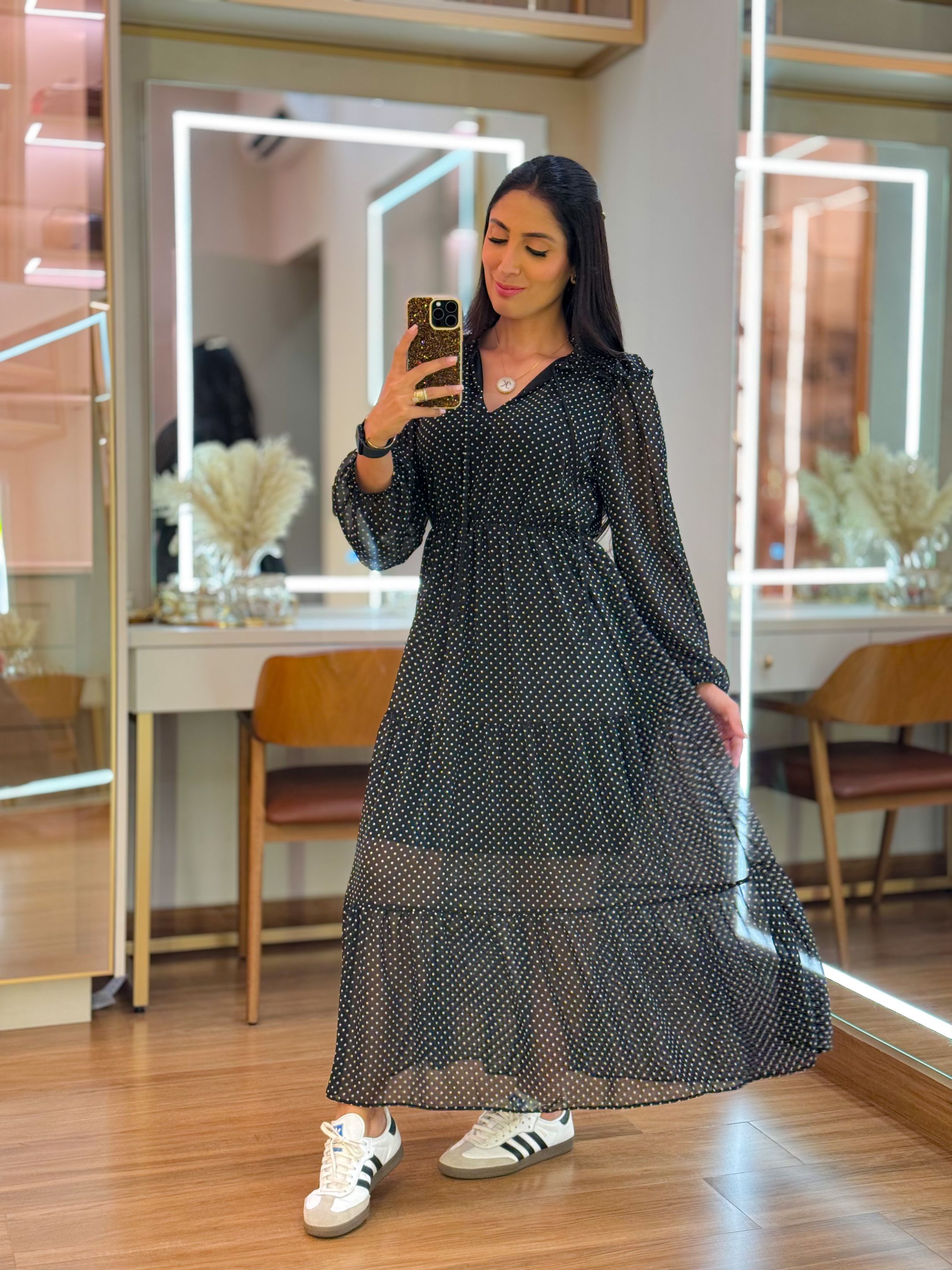Vestido Julia Poá Preto E Branco