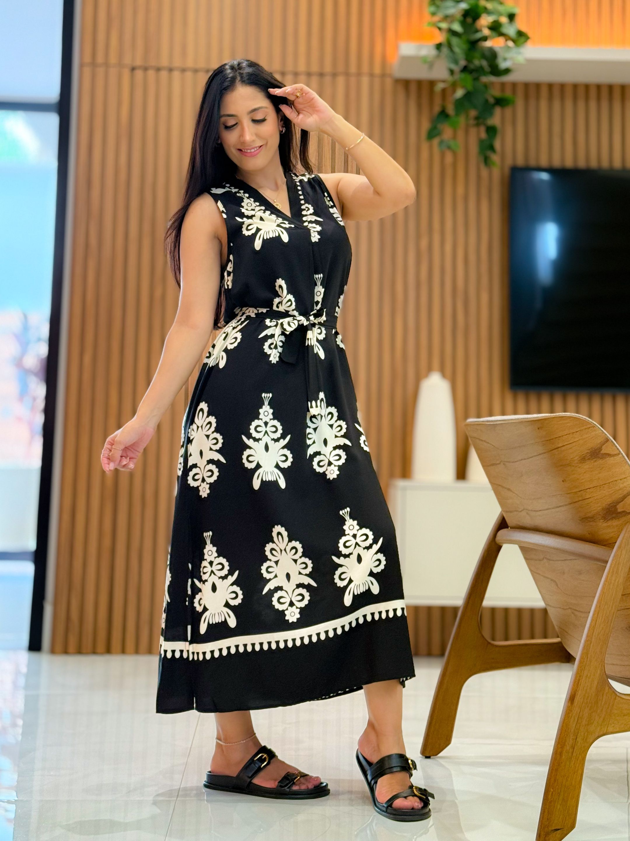 Vestido Emili Preto E Off White