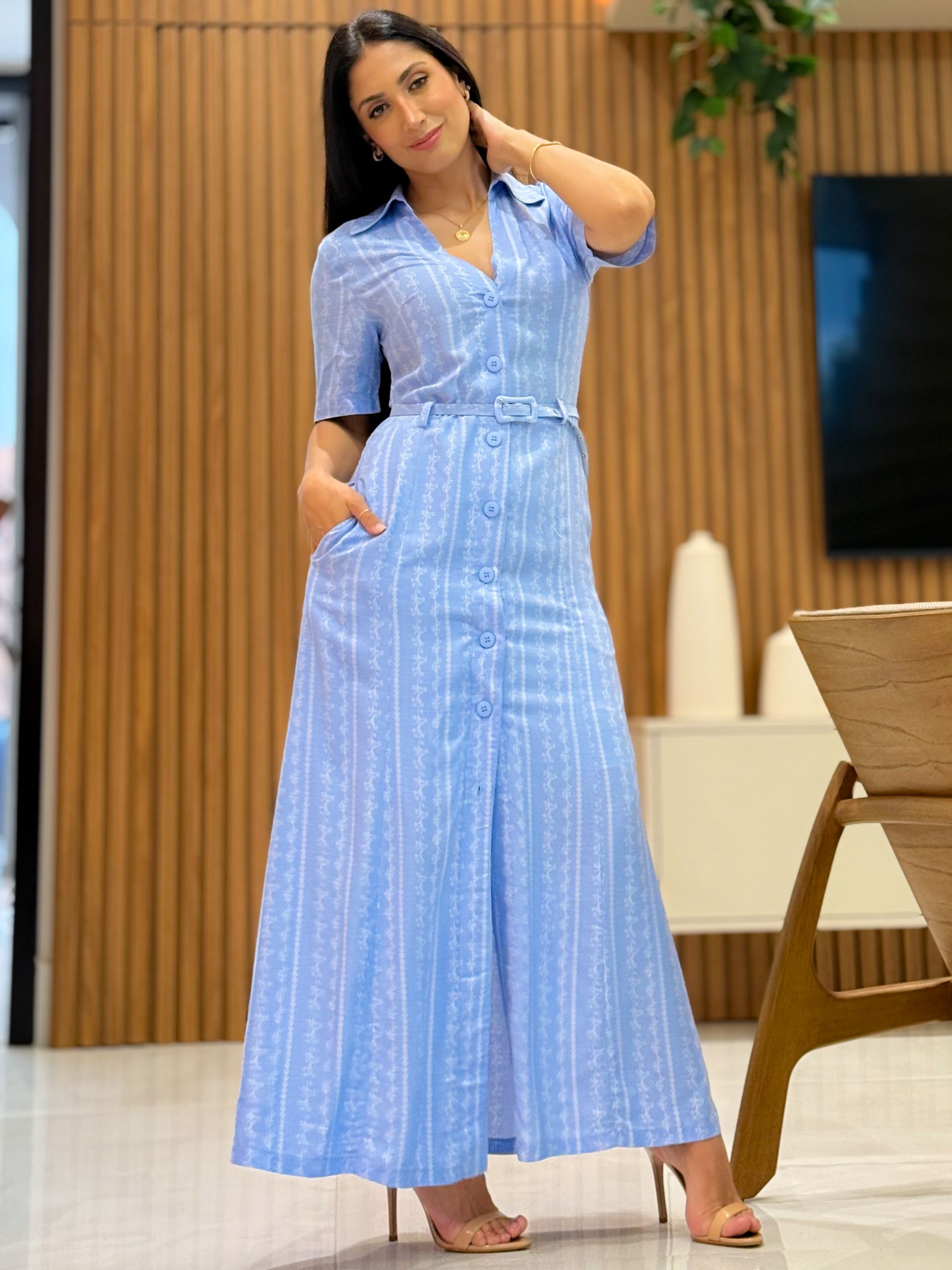 Vestido Sami Azul - Por Katia Vilar Moda Clássica 