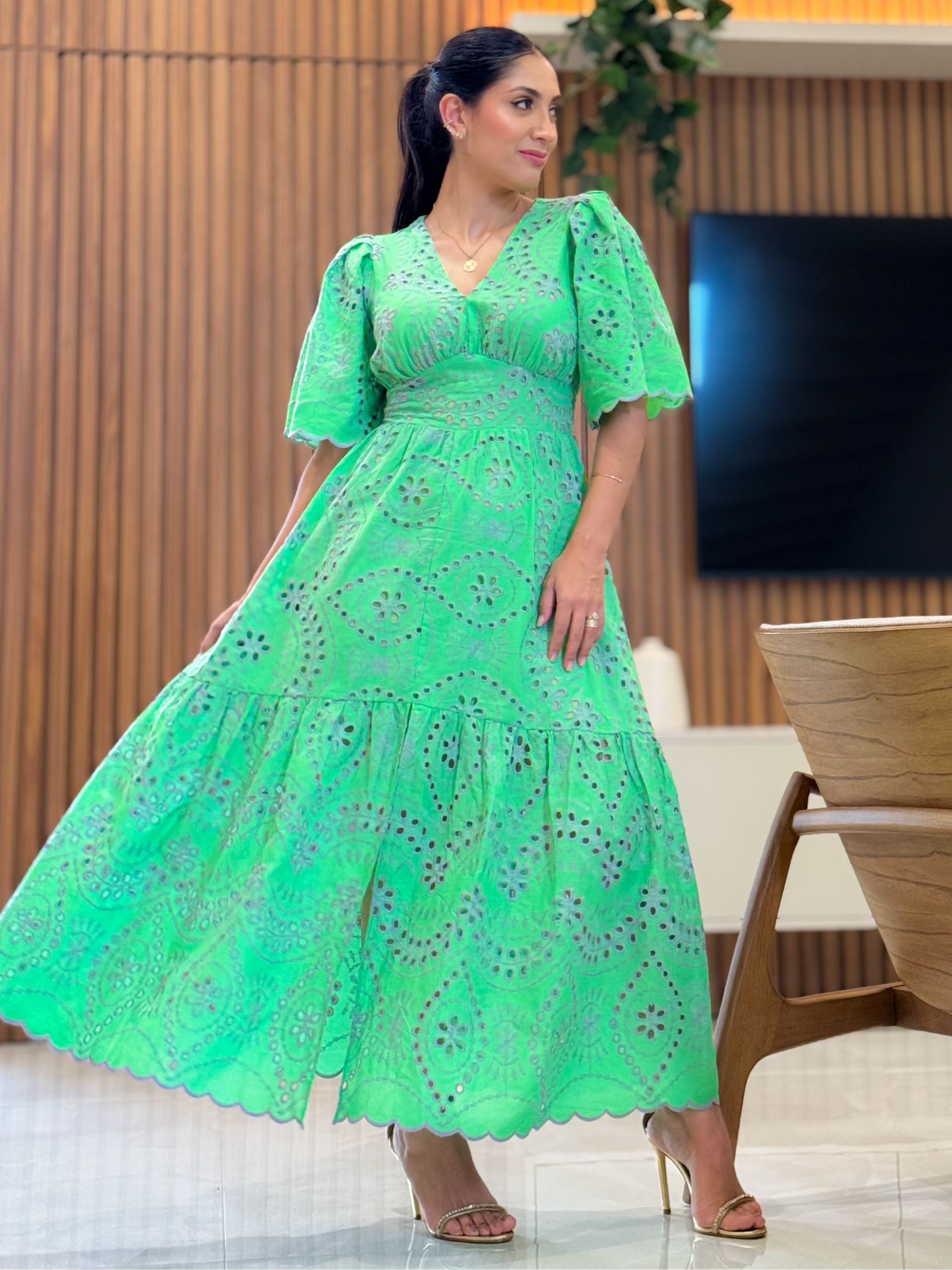 Vestido Luiza Verde E Lilás