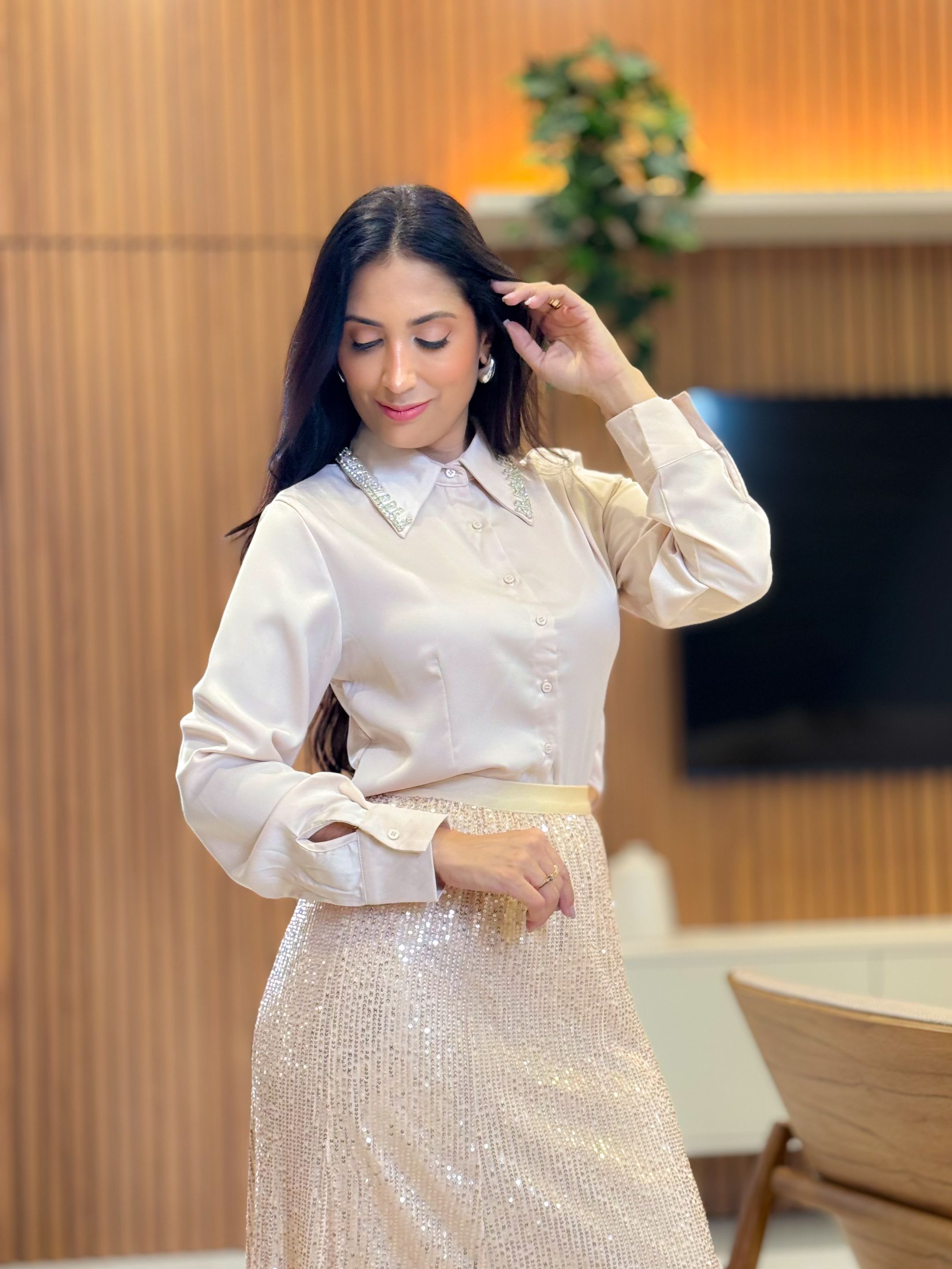 Camisa Maite Nude - Por Katia Vilar Moda Clássica 