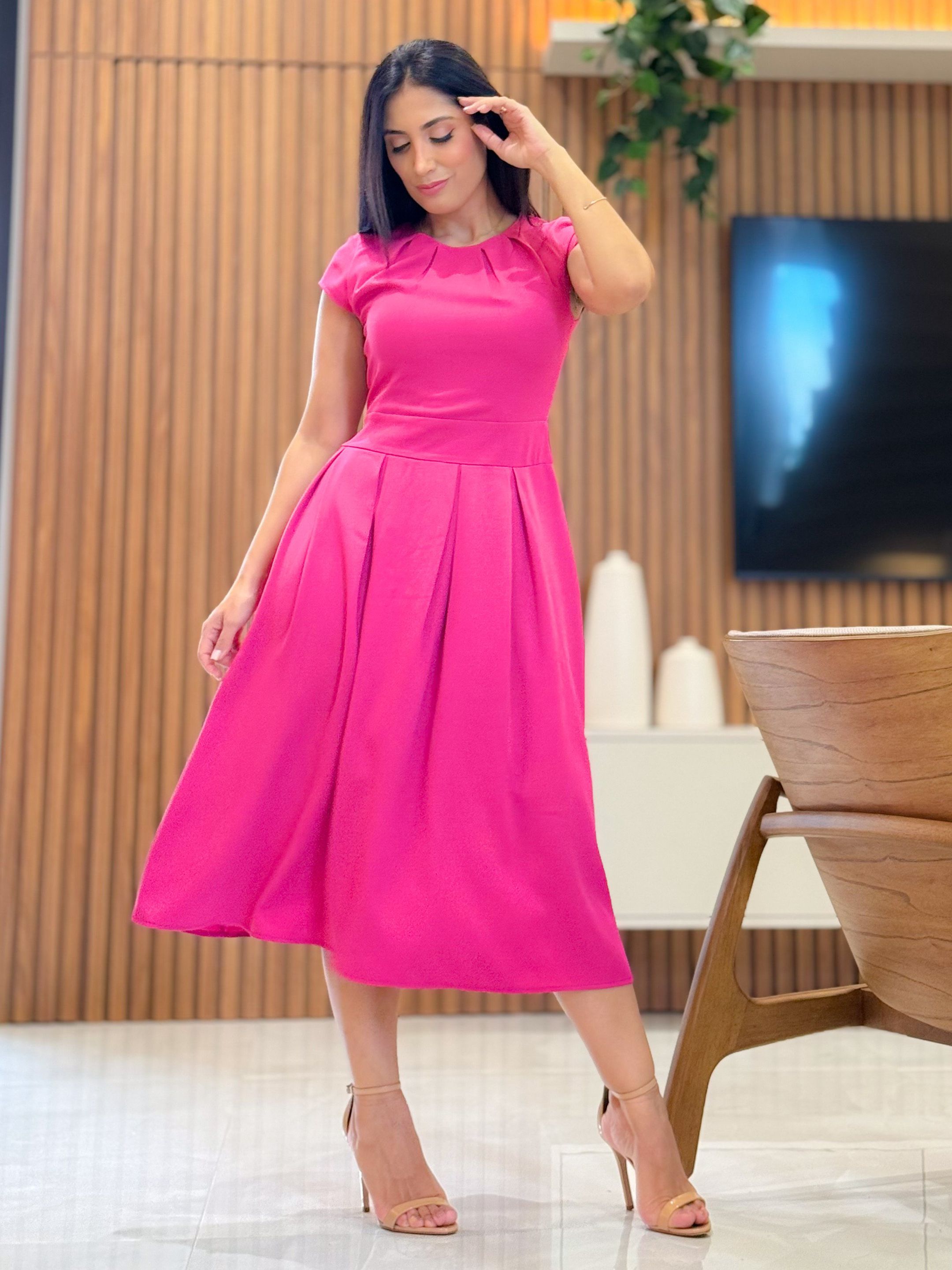 Vestido Susana Fucsia - Por Katia Vilar Moda Clássica 