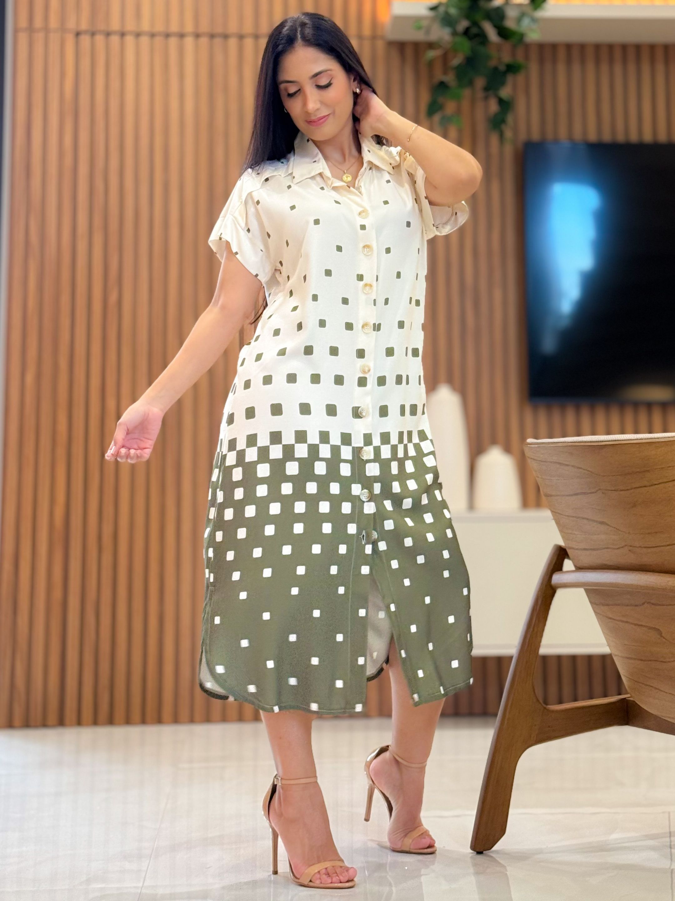 Vestido Sonia Verde E Off White