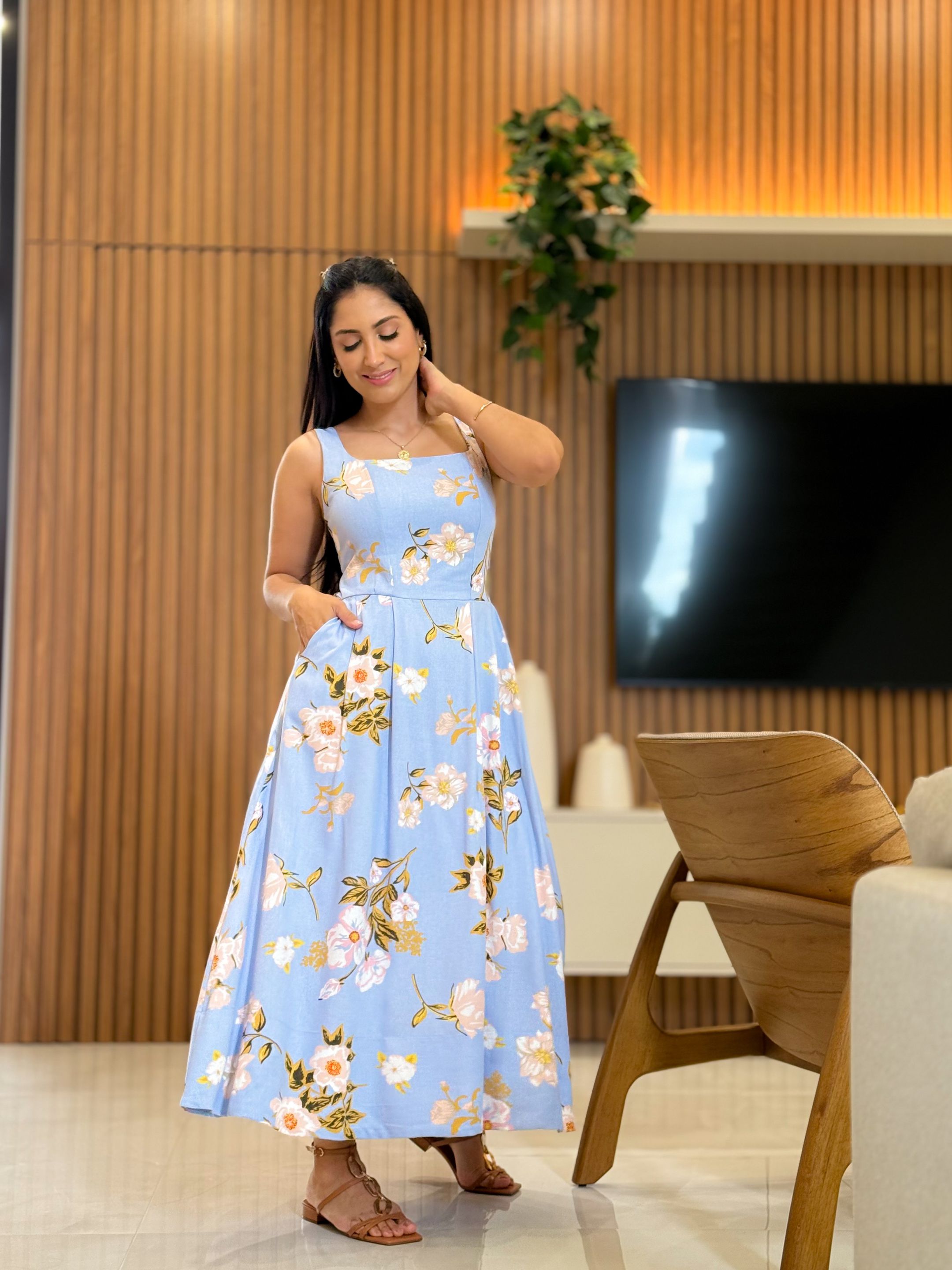 Vestido Vivian Azul Floral