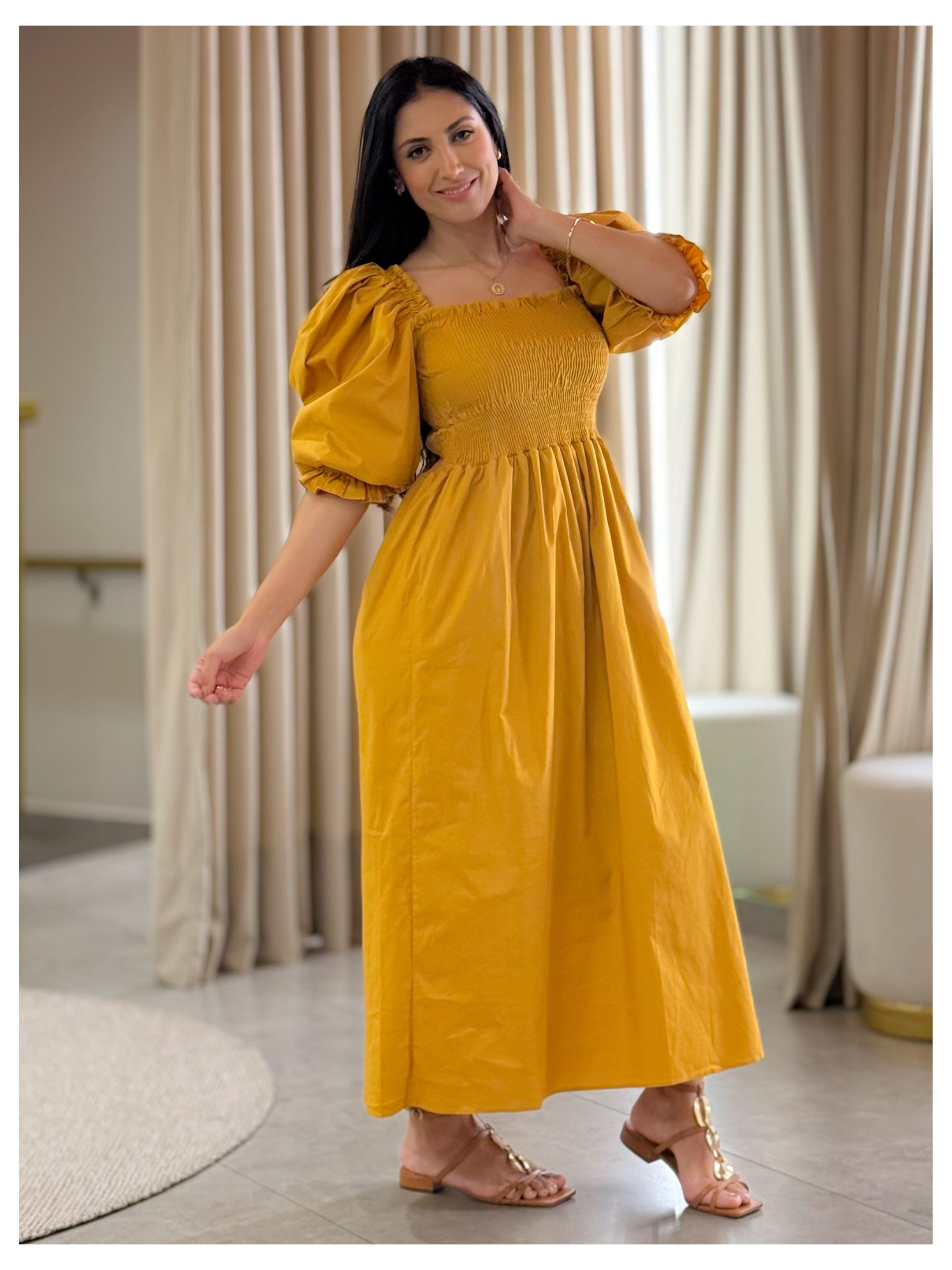 Vestido Thassia Mostarda
