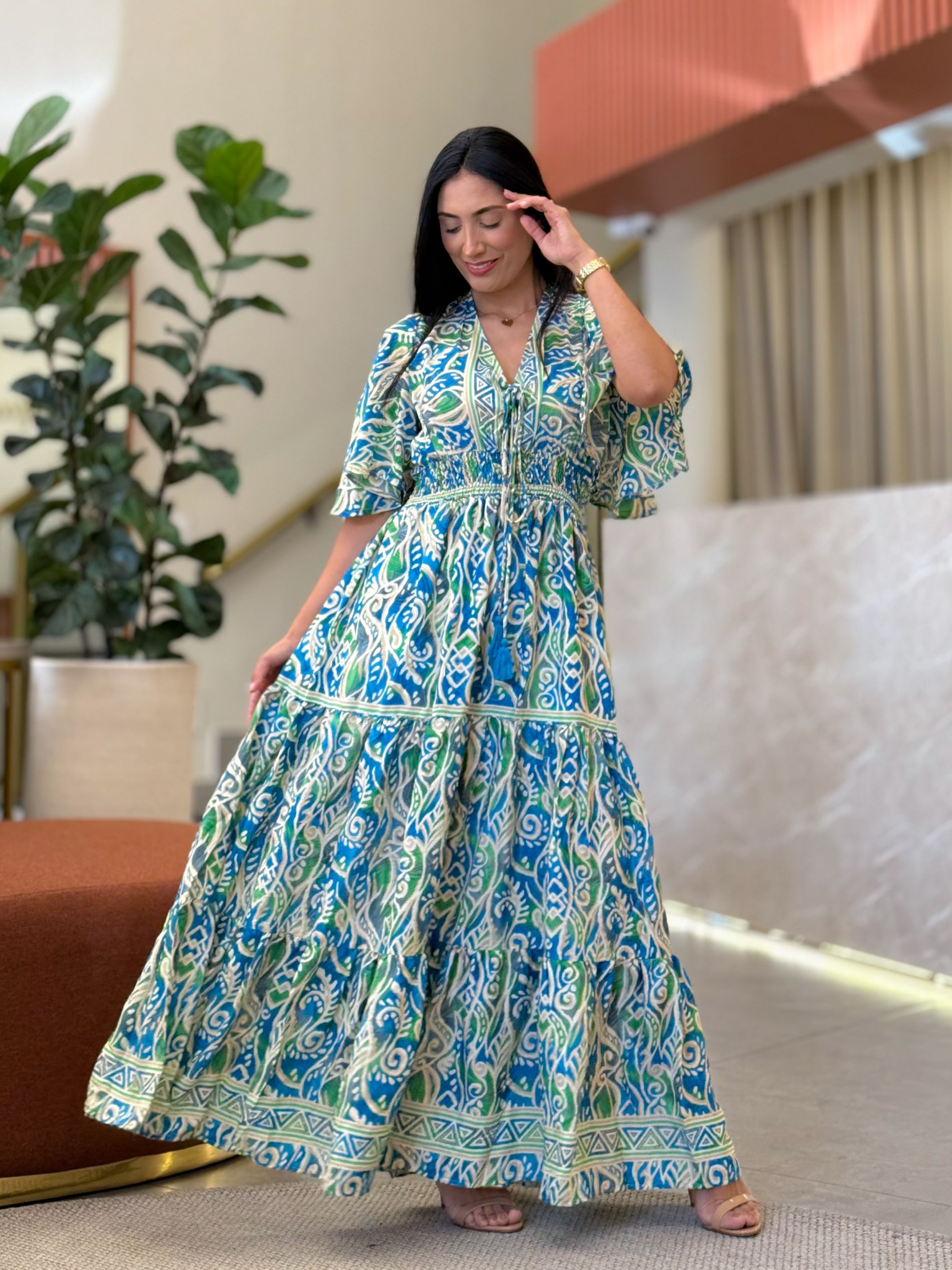 Vestido Milene Verde E Azul