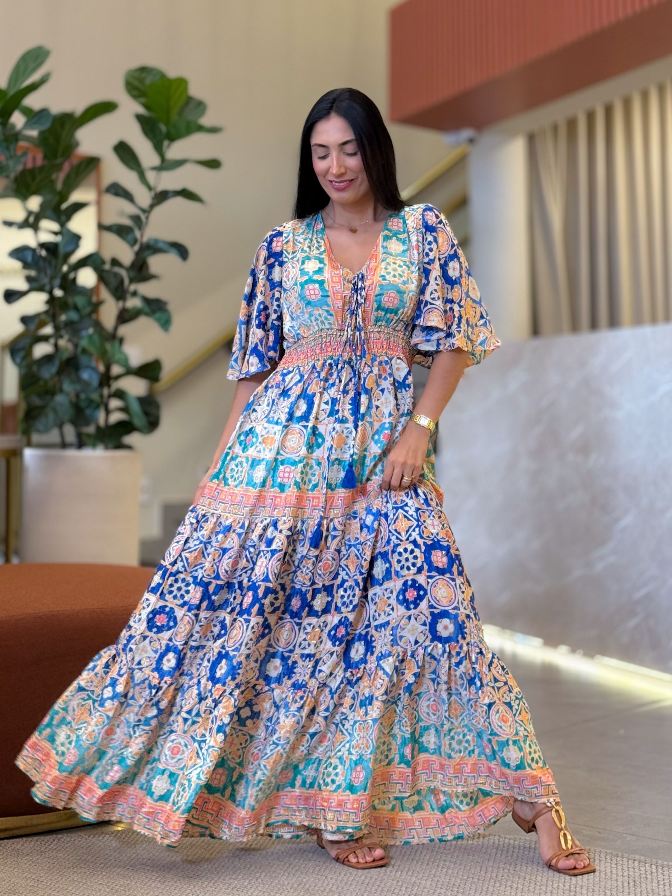 Vestido Milene Azul E Verde