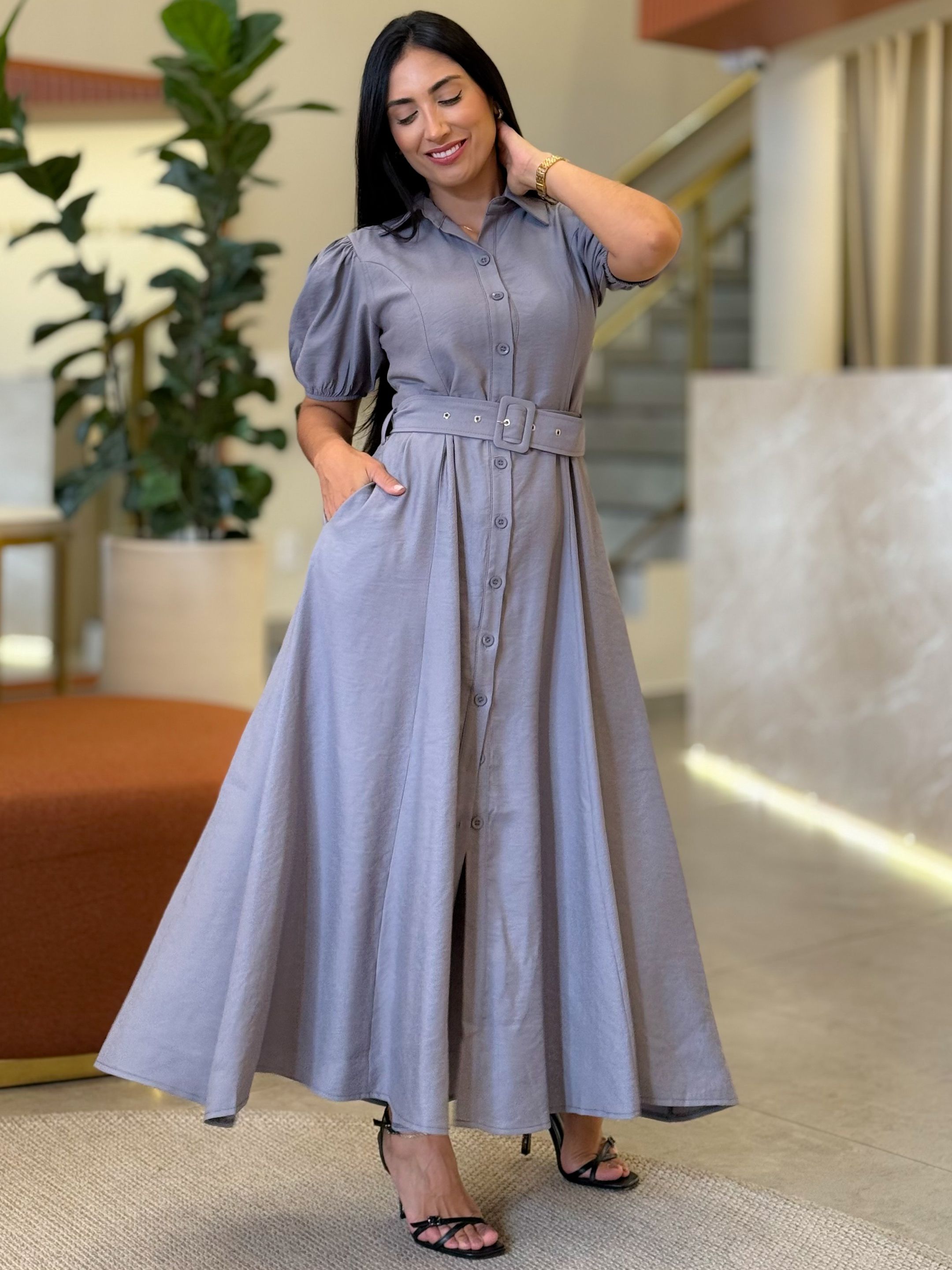 Vestido Laura Cinza
