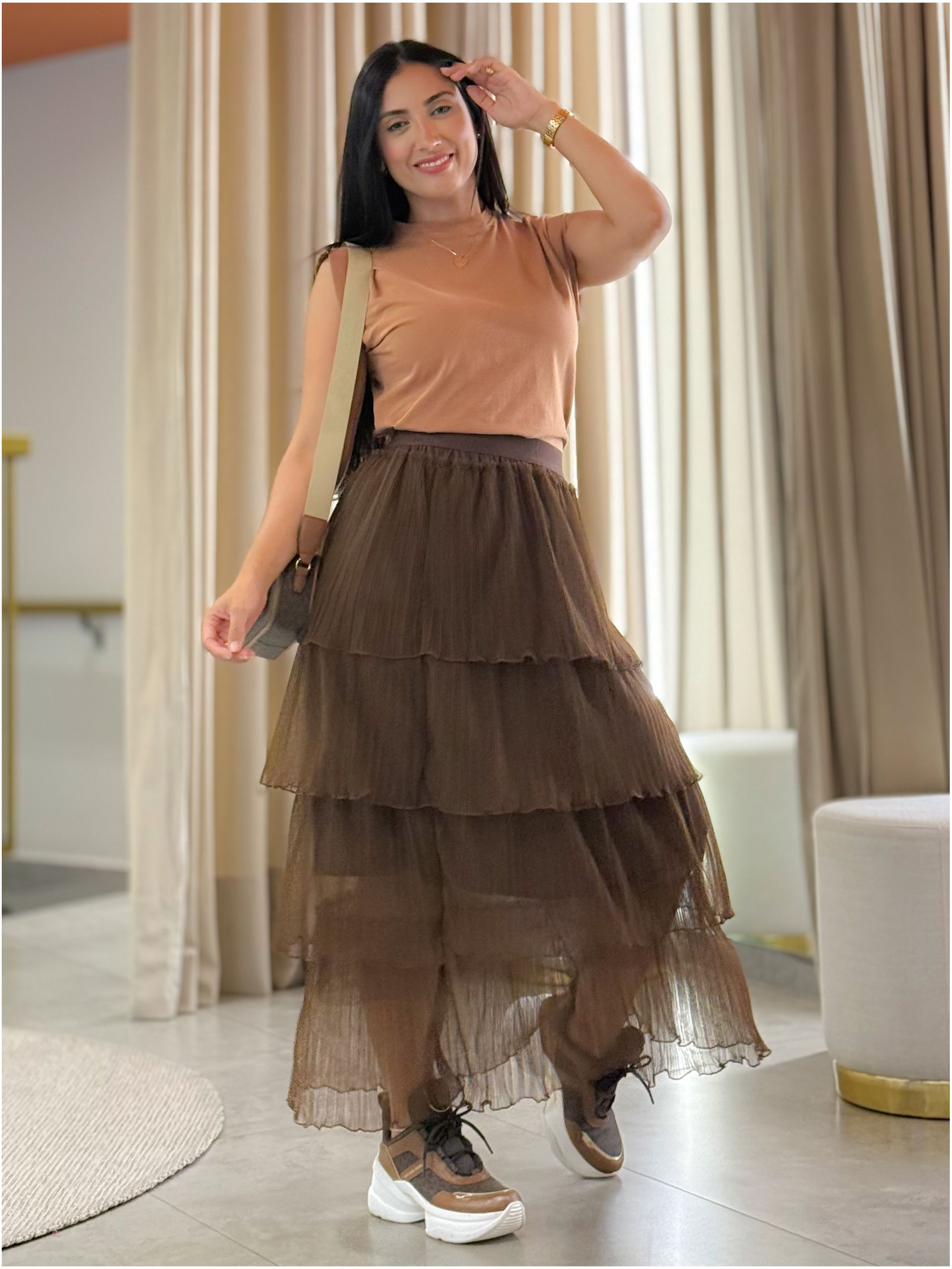 Saia Paola Marrom - Por Katia Vilar Moda Clássica 