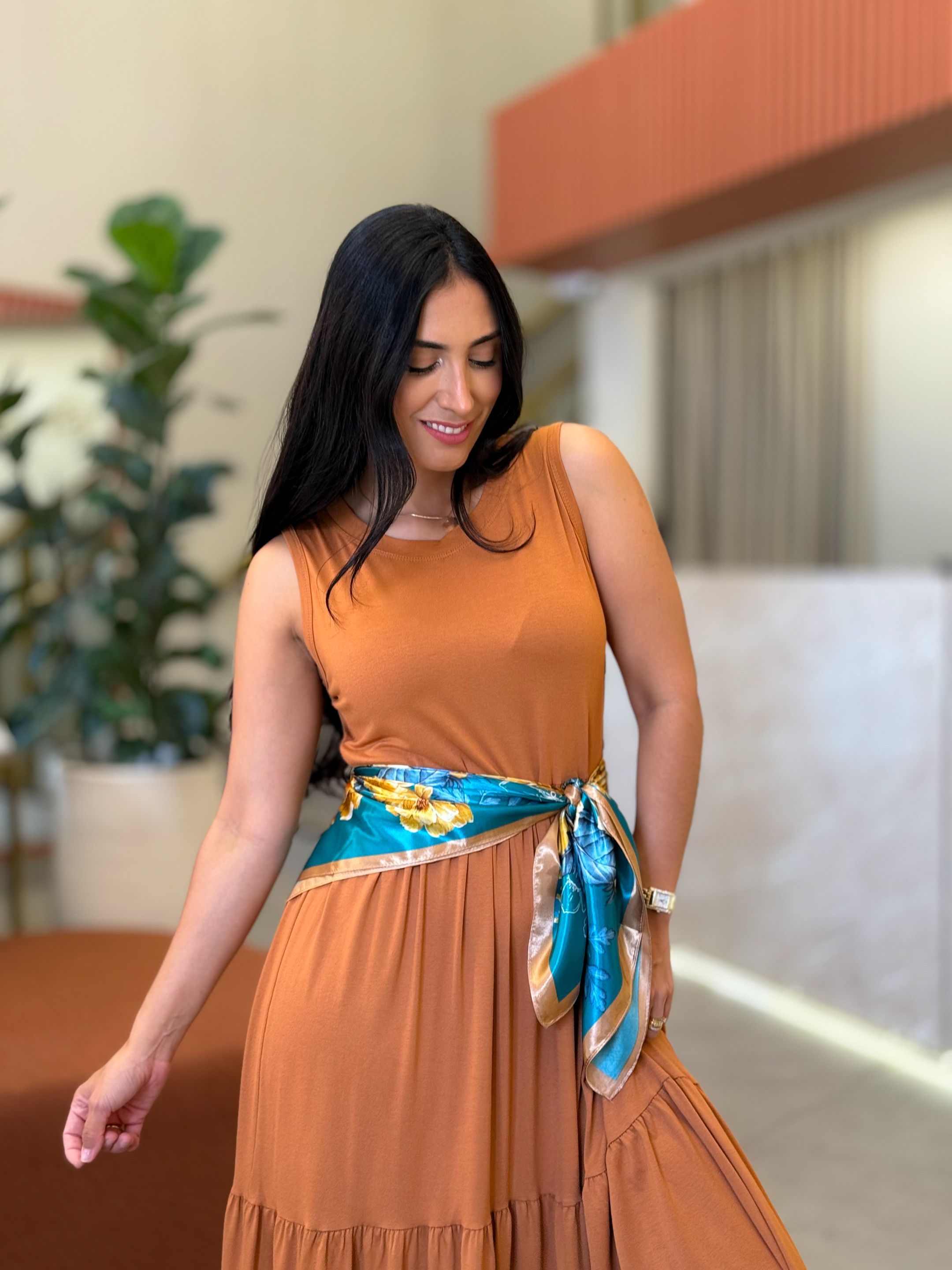 Lenço Cetim Verde E Amarelo - Por Katia Vilar Moda Clássica 