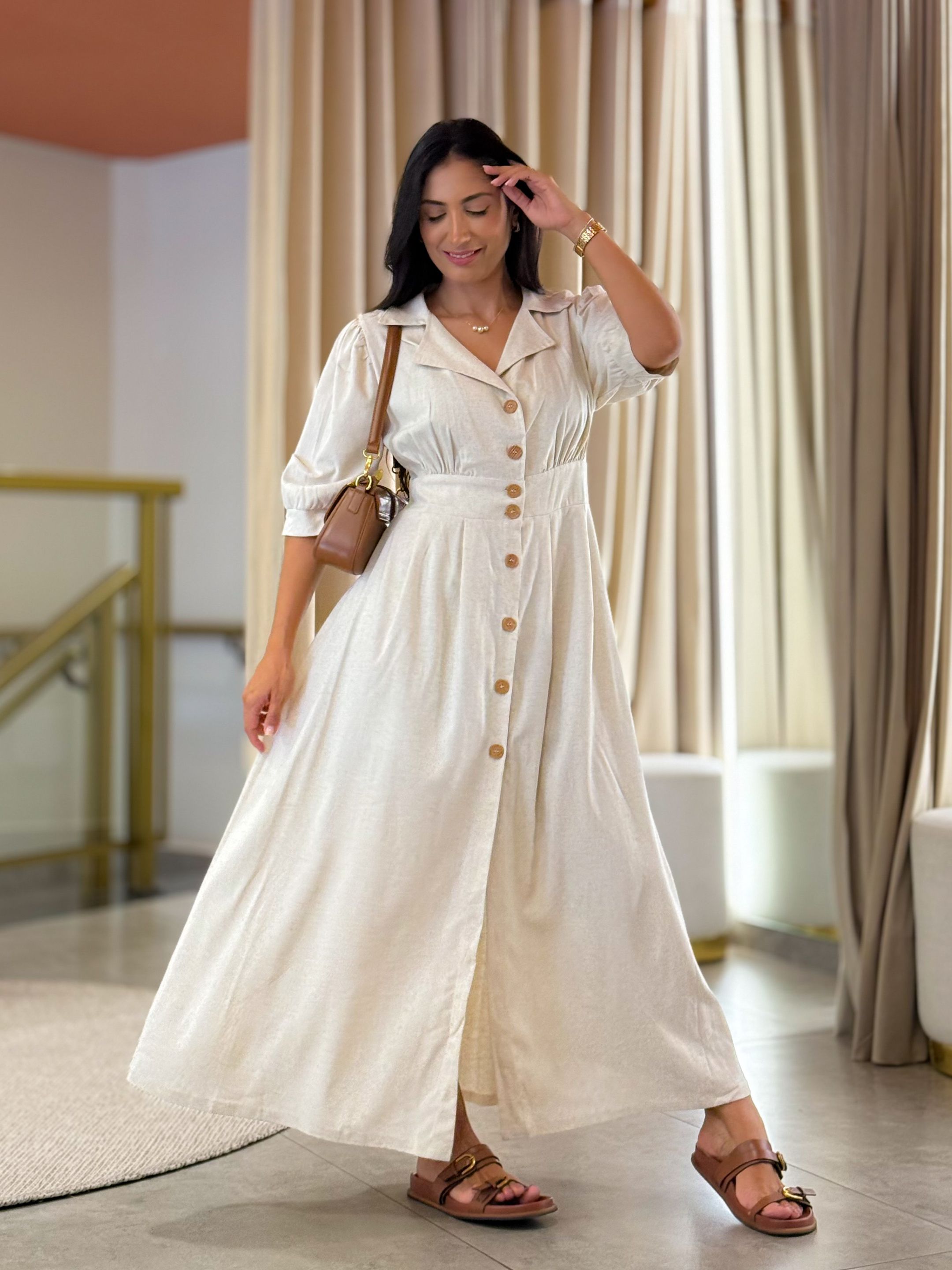 Vestido Mila Liso Cru Linho