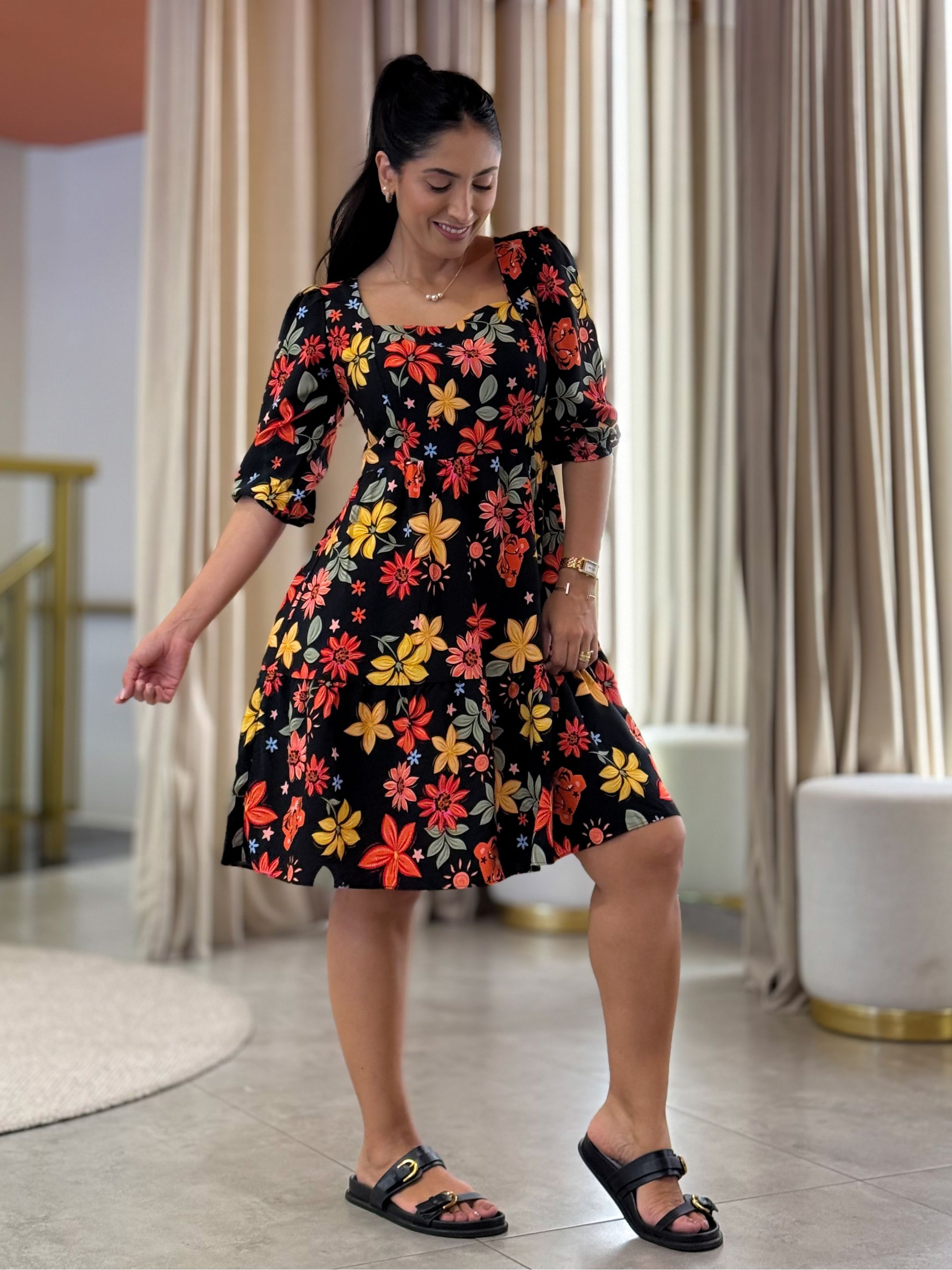 Vestido Marina Floral Preto 
