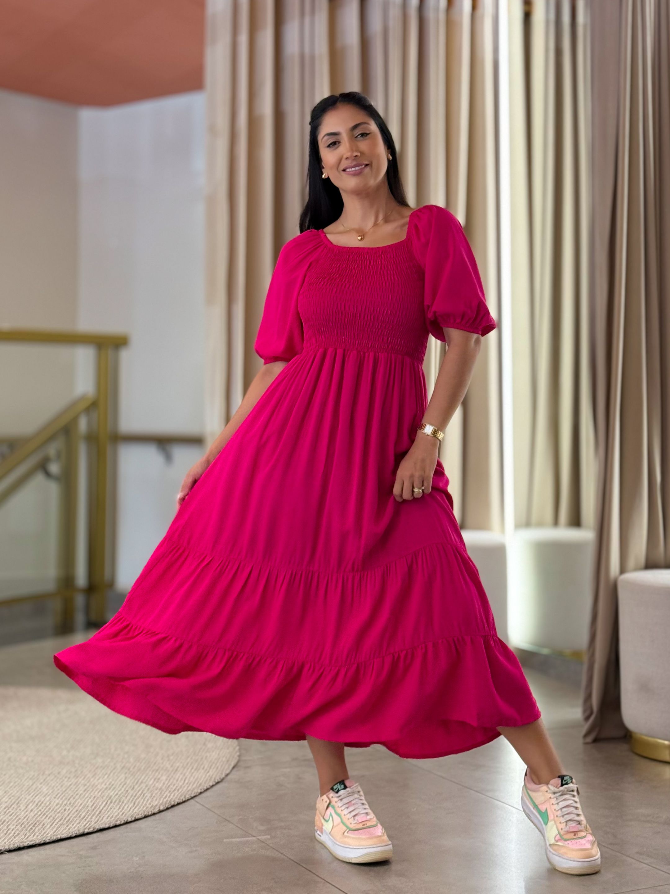 Vestido Flor Liso Pink