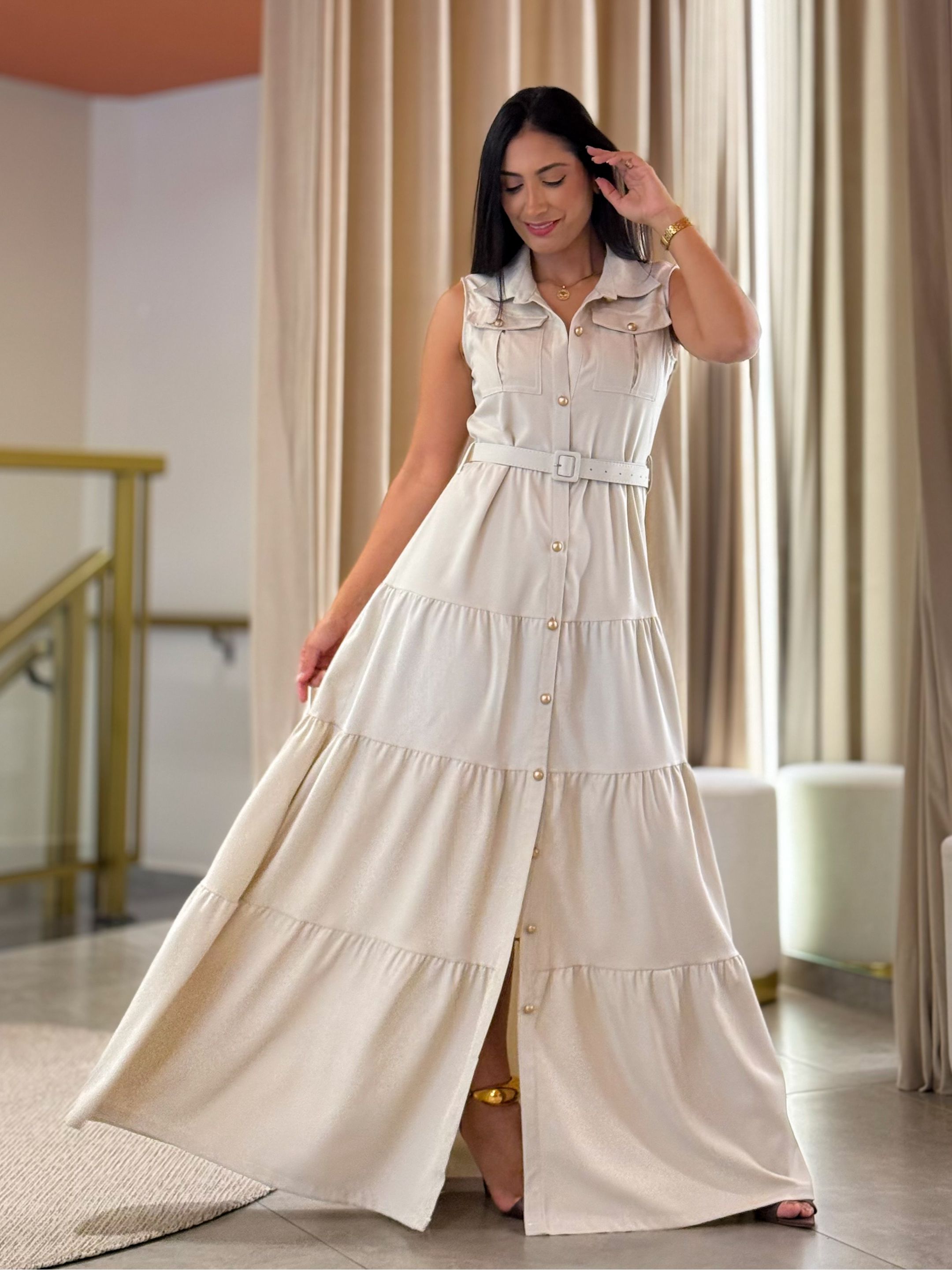 Vestido Raquel Areia