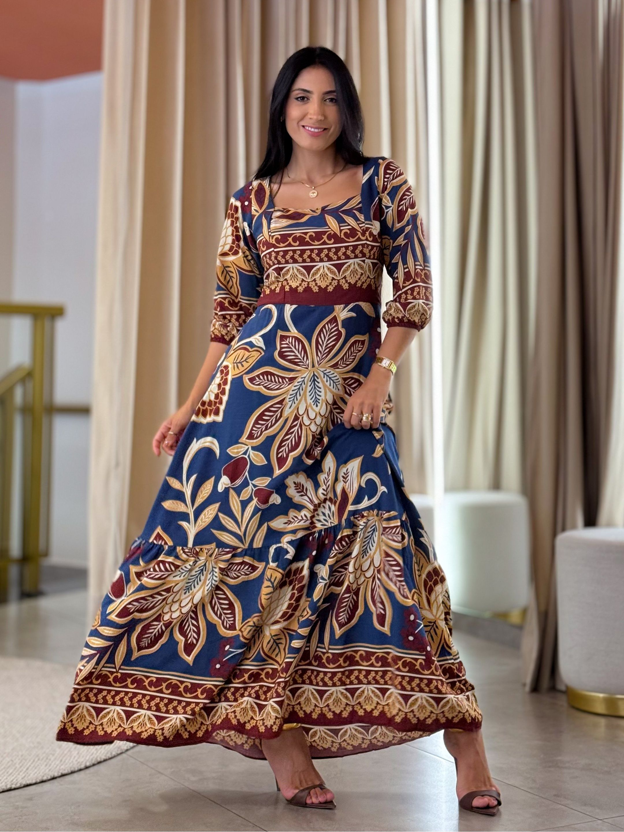 Vestido Samira Azul Folha
