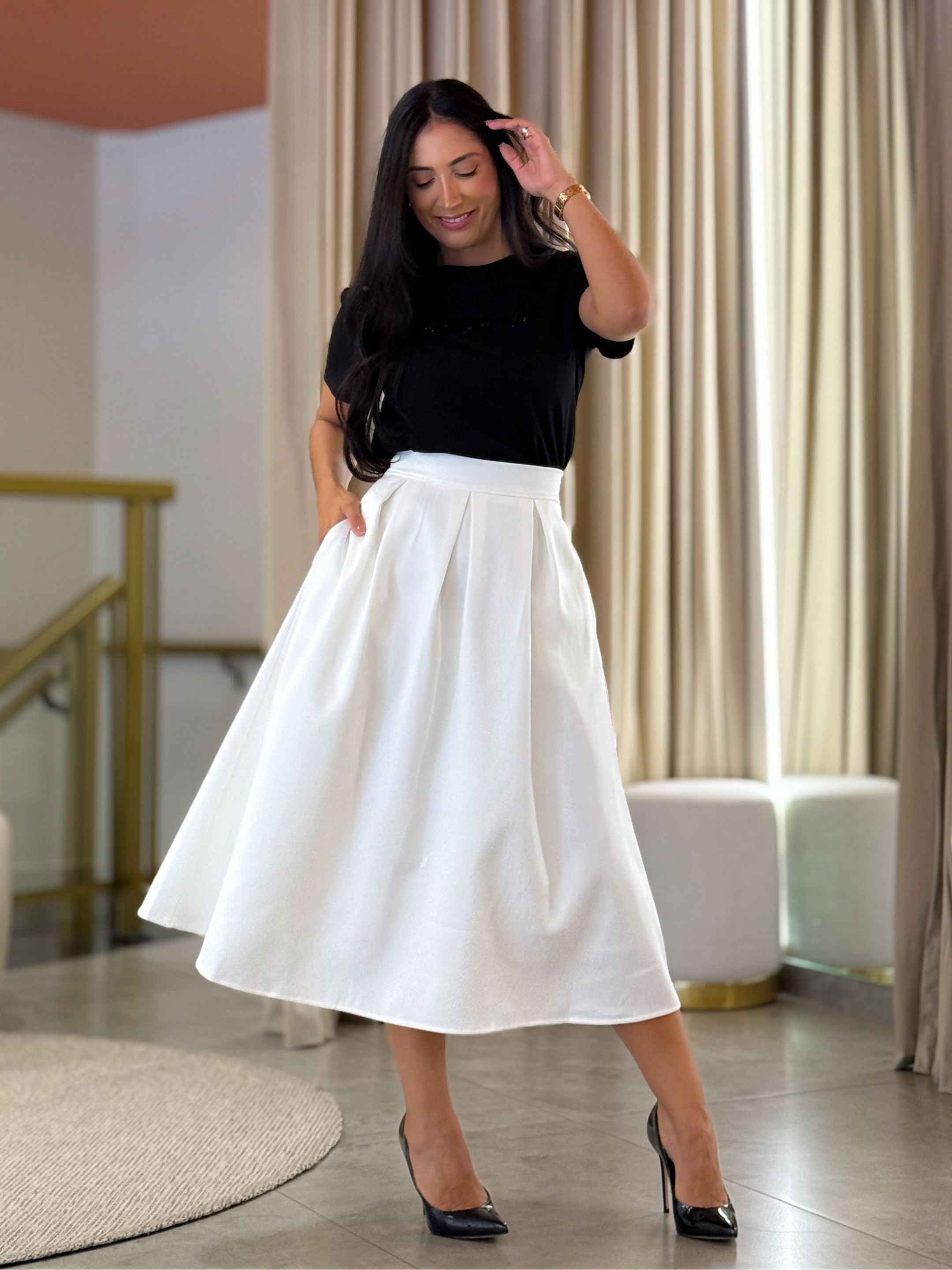 Saia Celina Off White - Por Katia Vilar Moda Clássica 