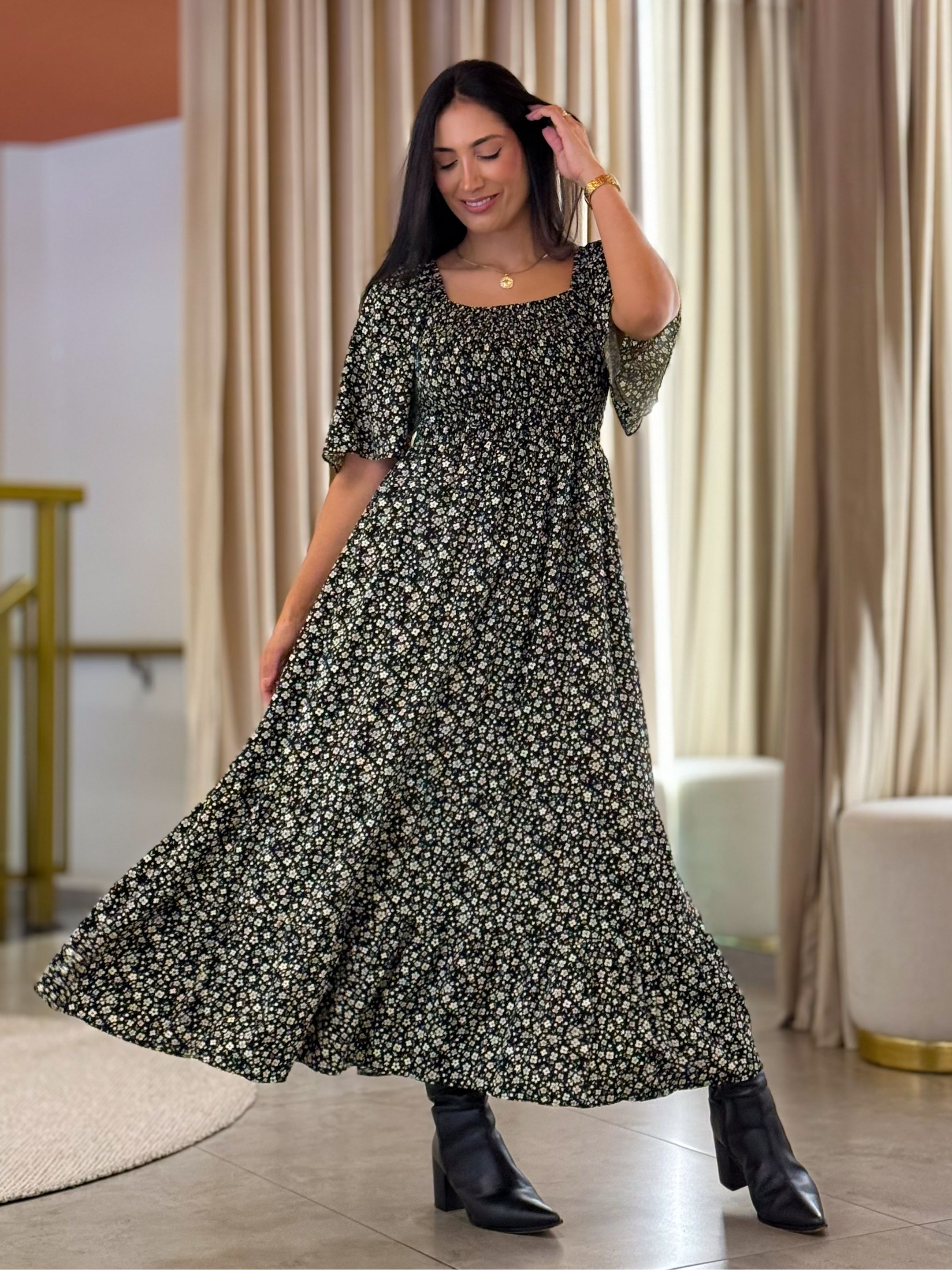 Vestido Maria Flor Preto E Branco