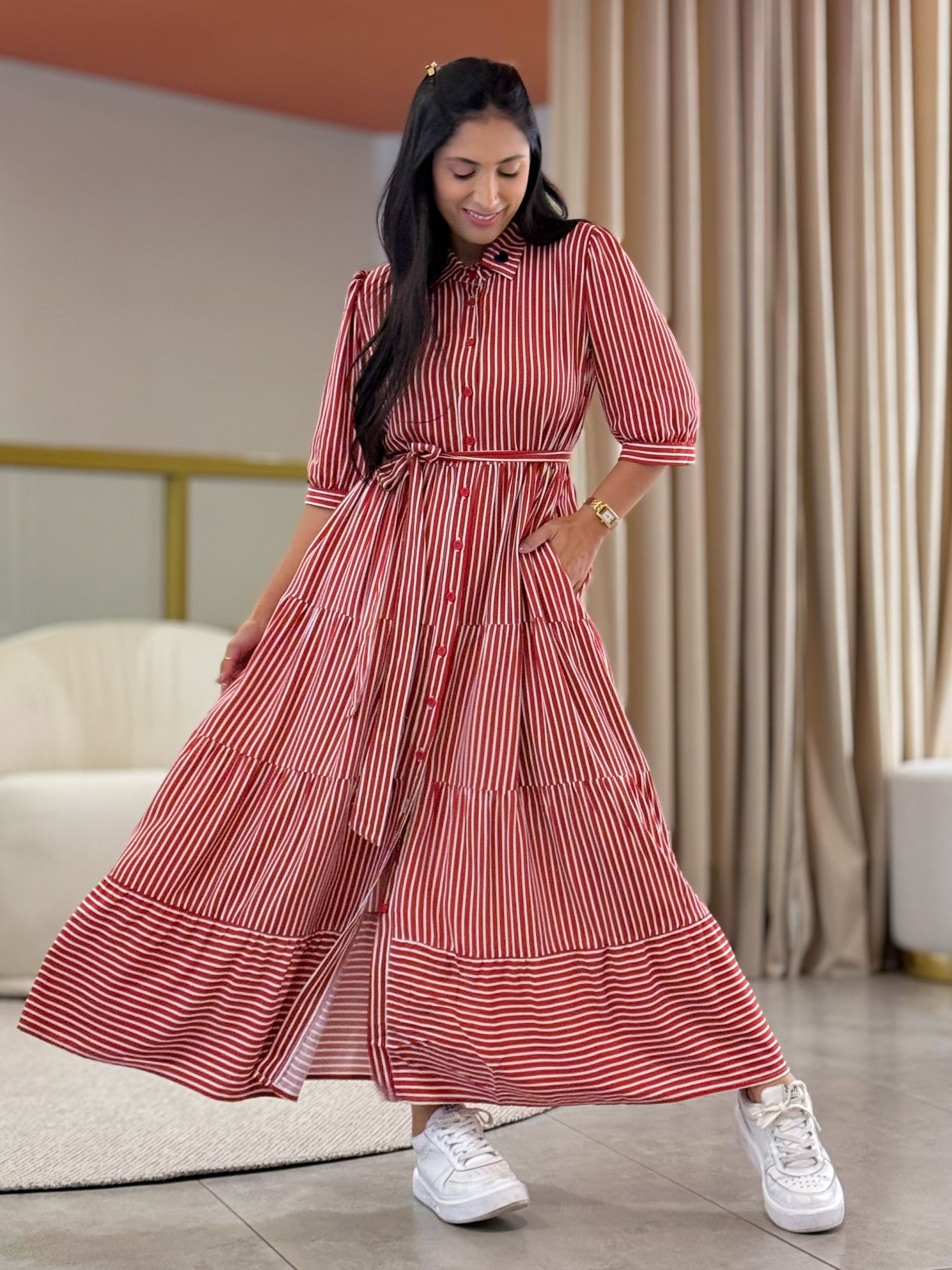 Vestido Laisa Vermelho E Branco