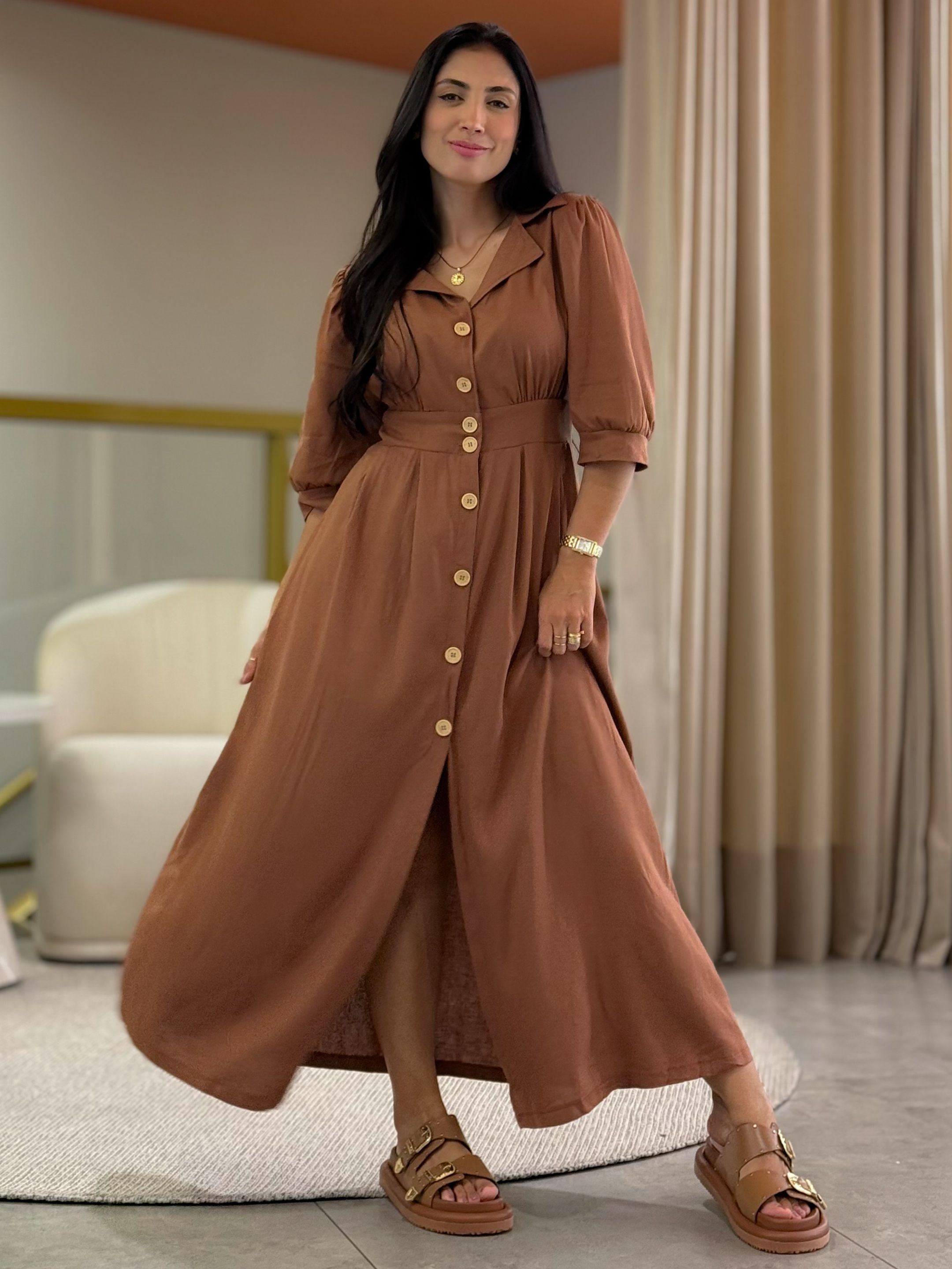 Vestido Mila Liso Caramelo