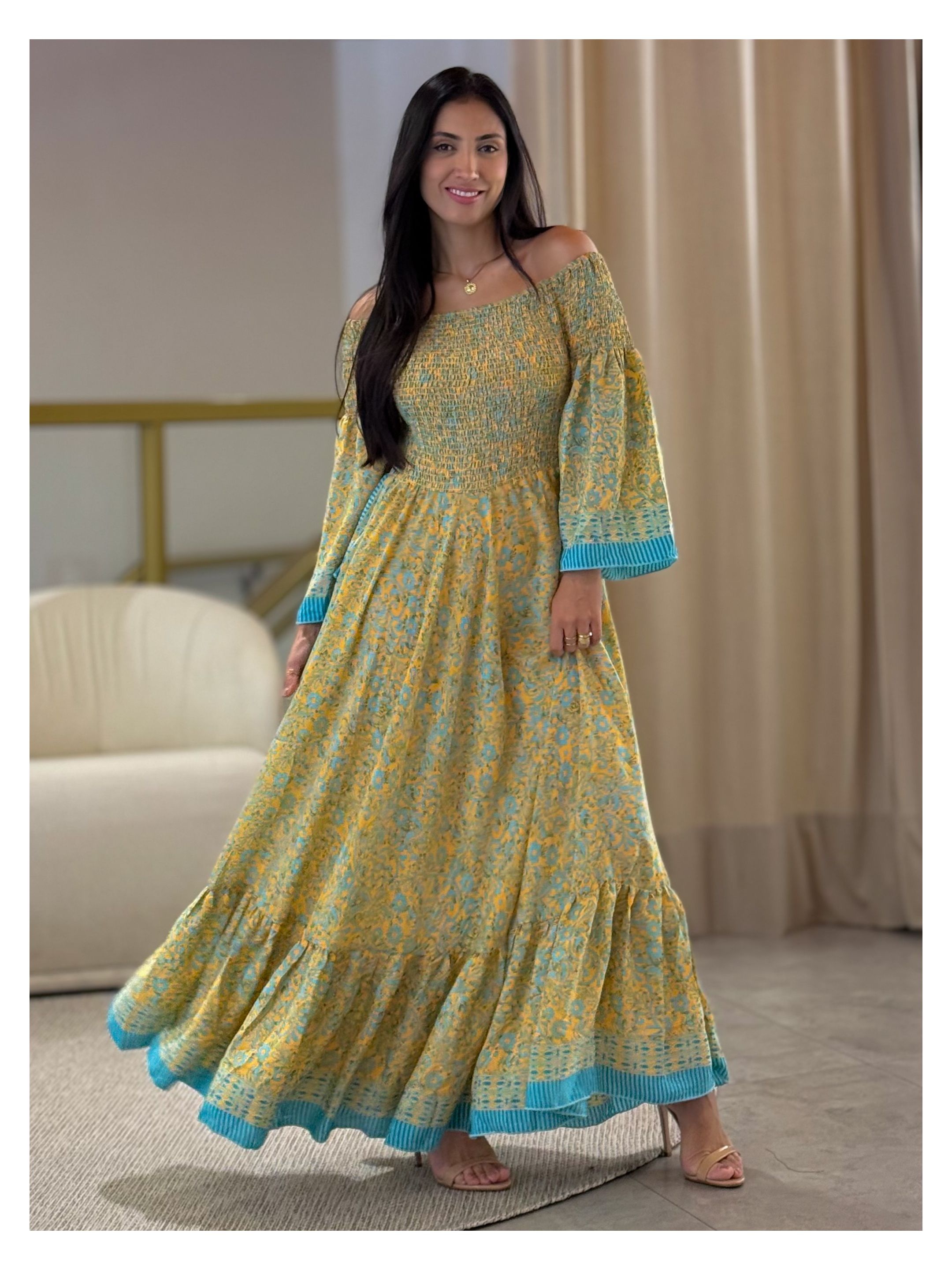 Vestido Maria Julia Amarelo E Verde