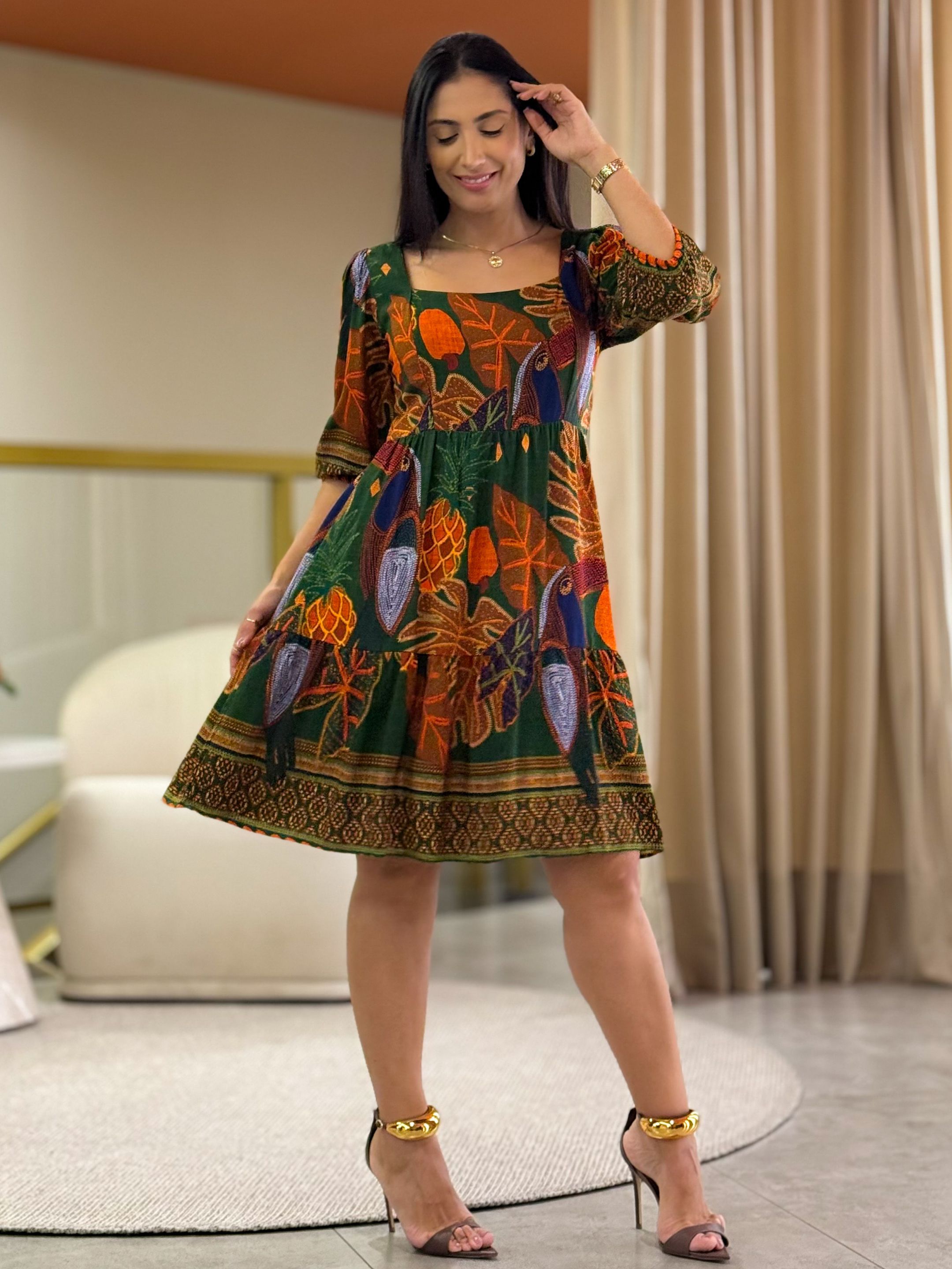 Vestido Marina Estampado Verde Tucano