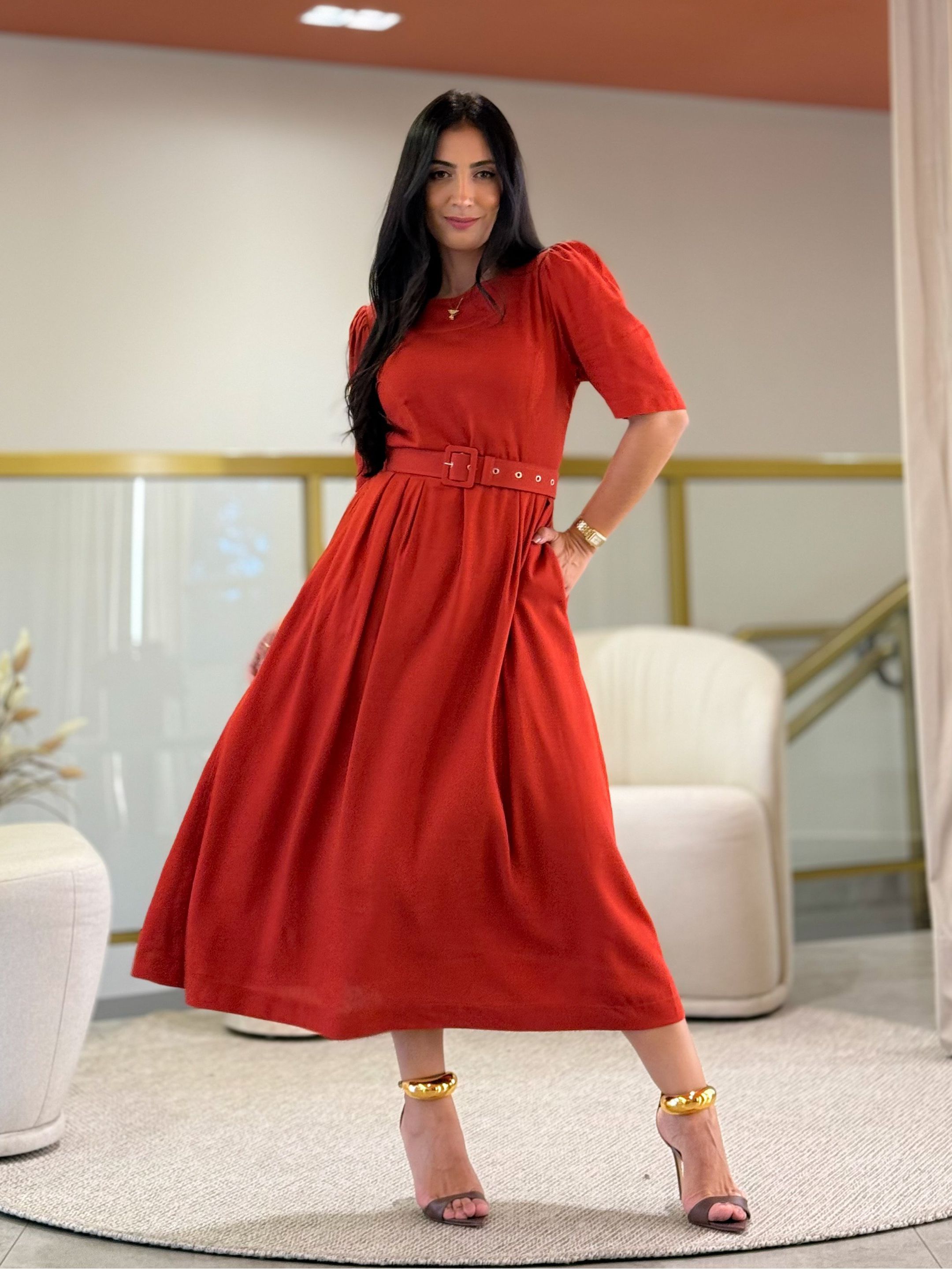 Vestido Celina Telha