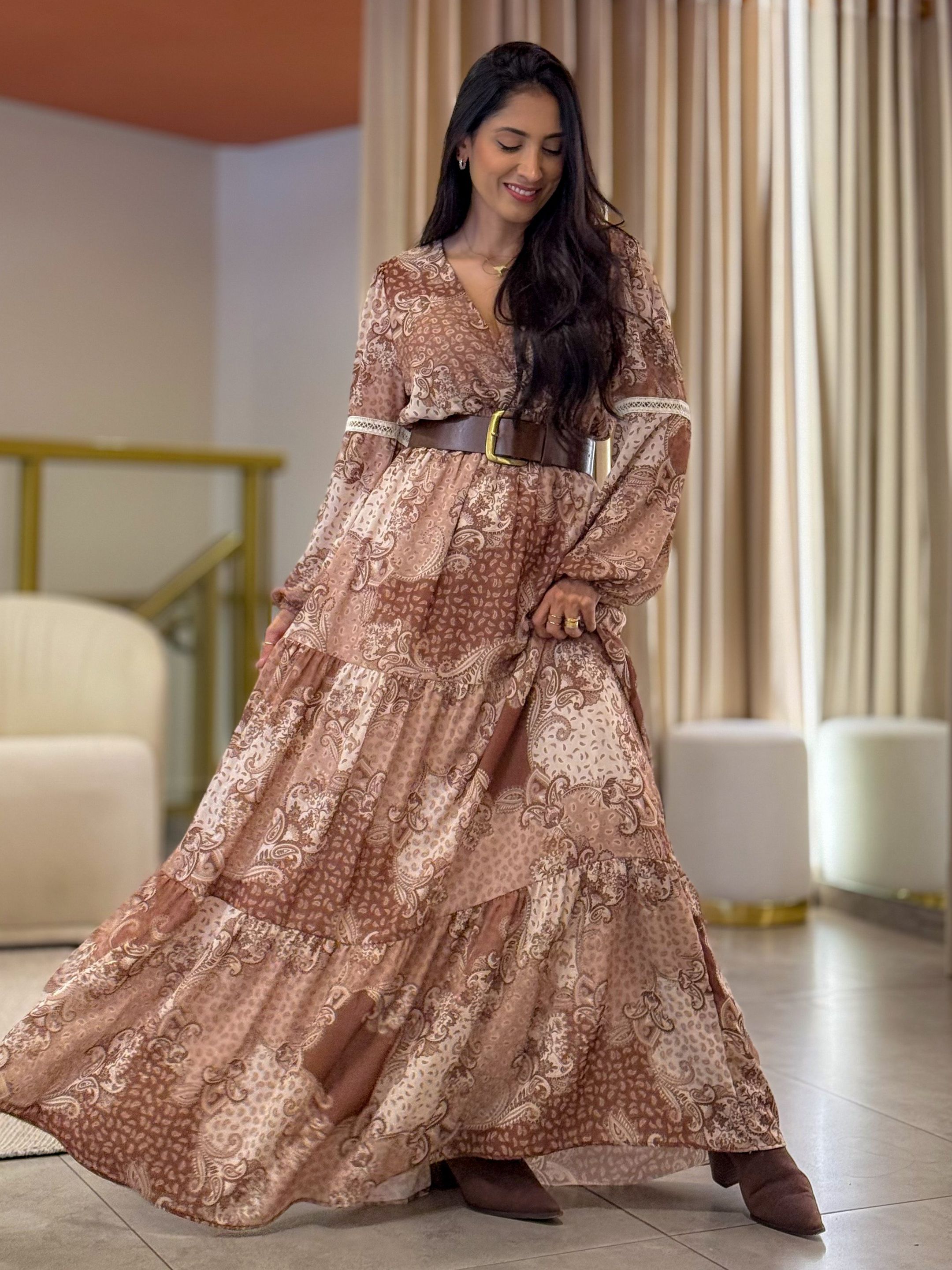 Vestido Barbara Boho Chic Marrom