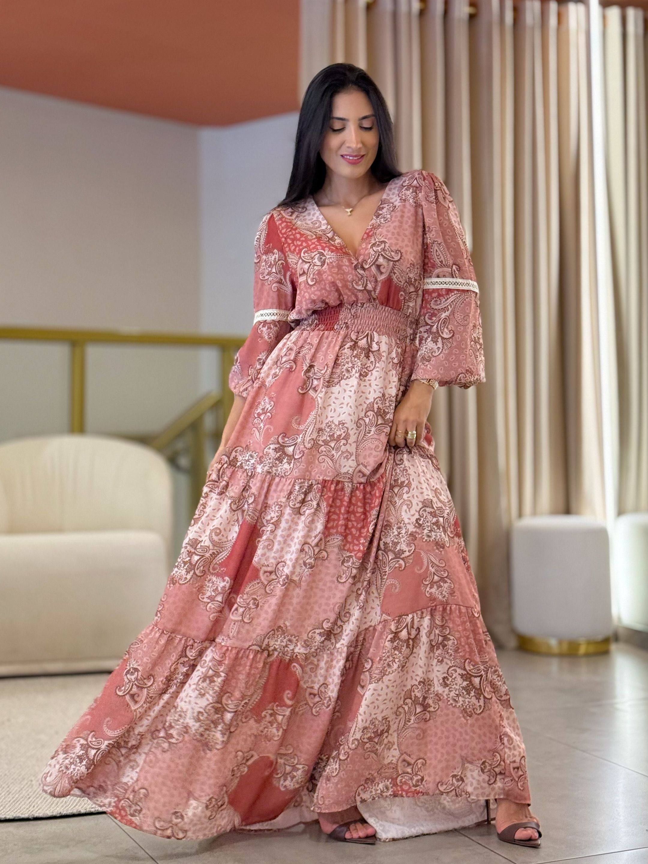 Vestido Barbara Boho Chic Marsala