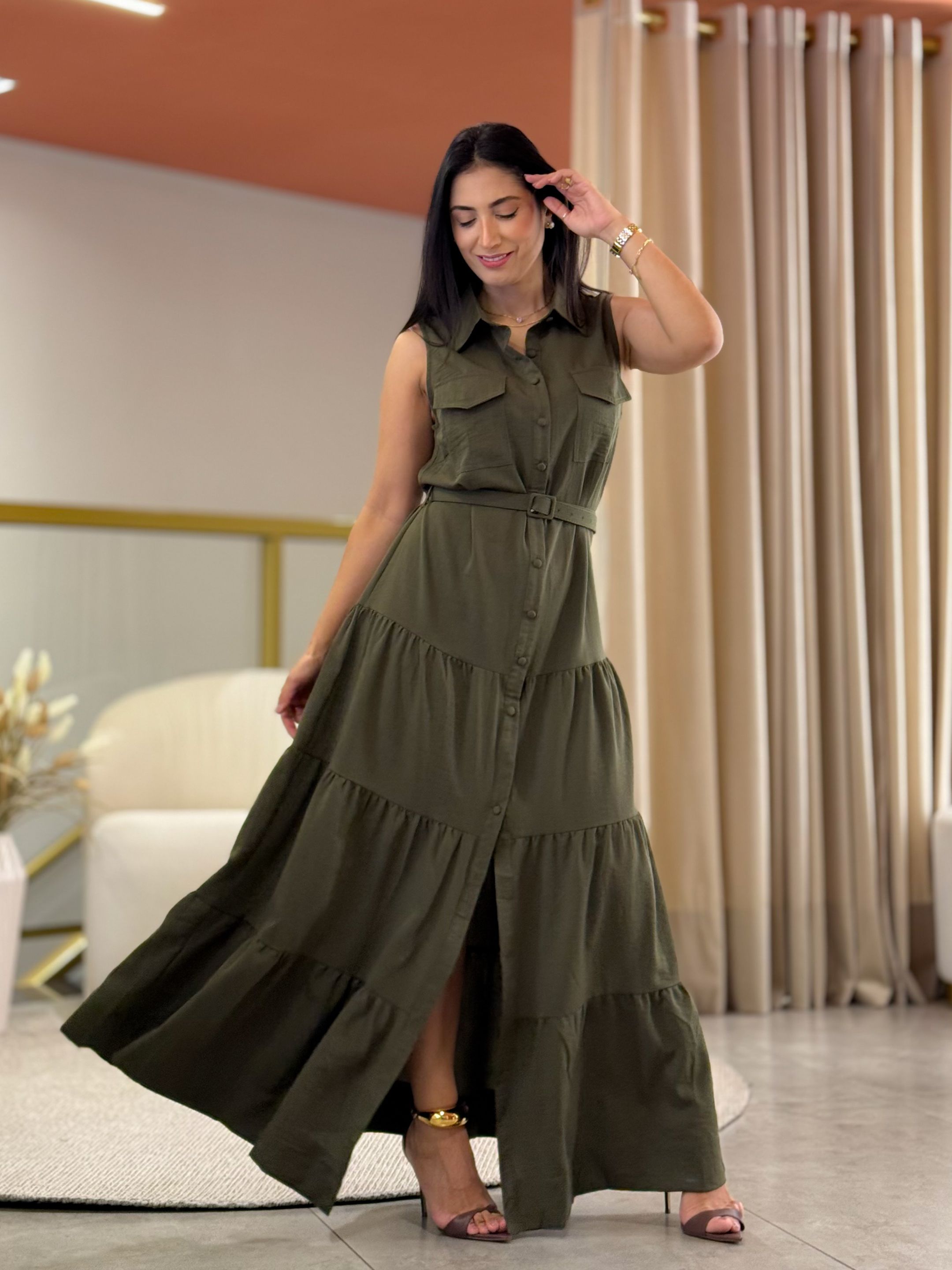 Vestido Helena Verde Militar