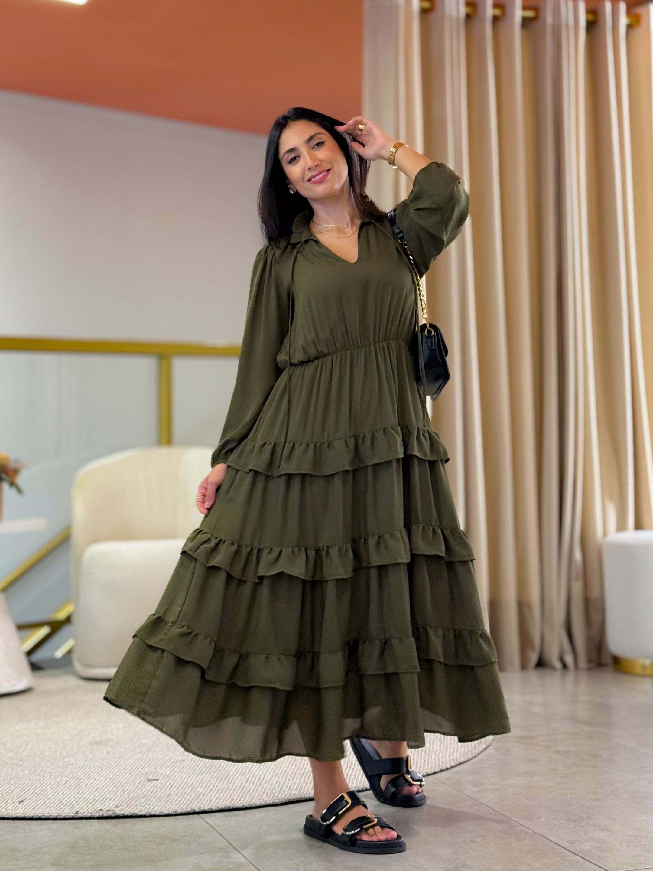 Vestido Aline Verde Militar