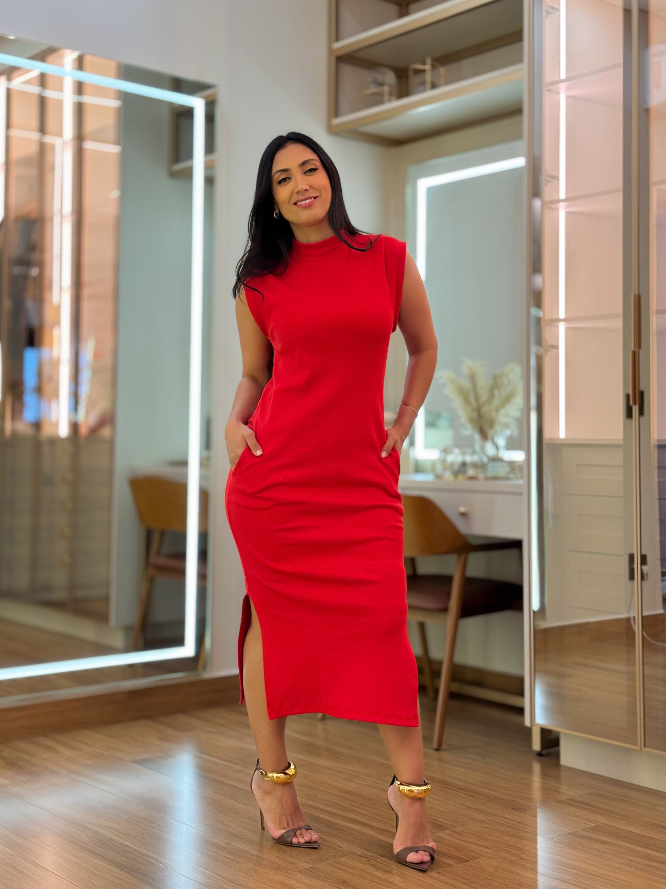 Vestido Isis Vermelho - Por Katia Vilar Moda Clássica 