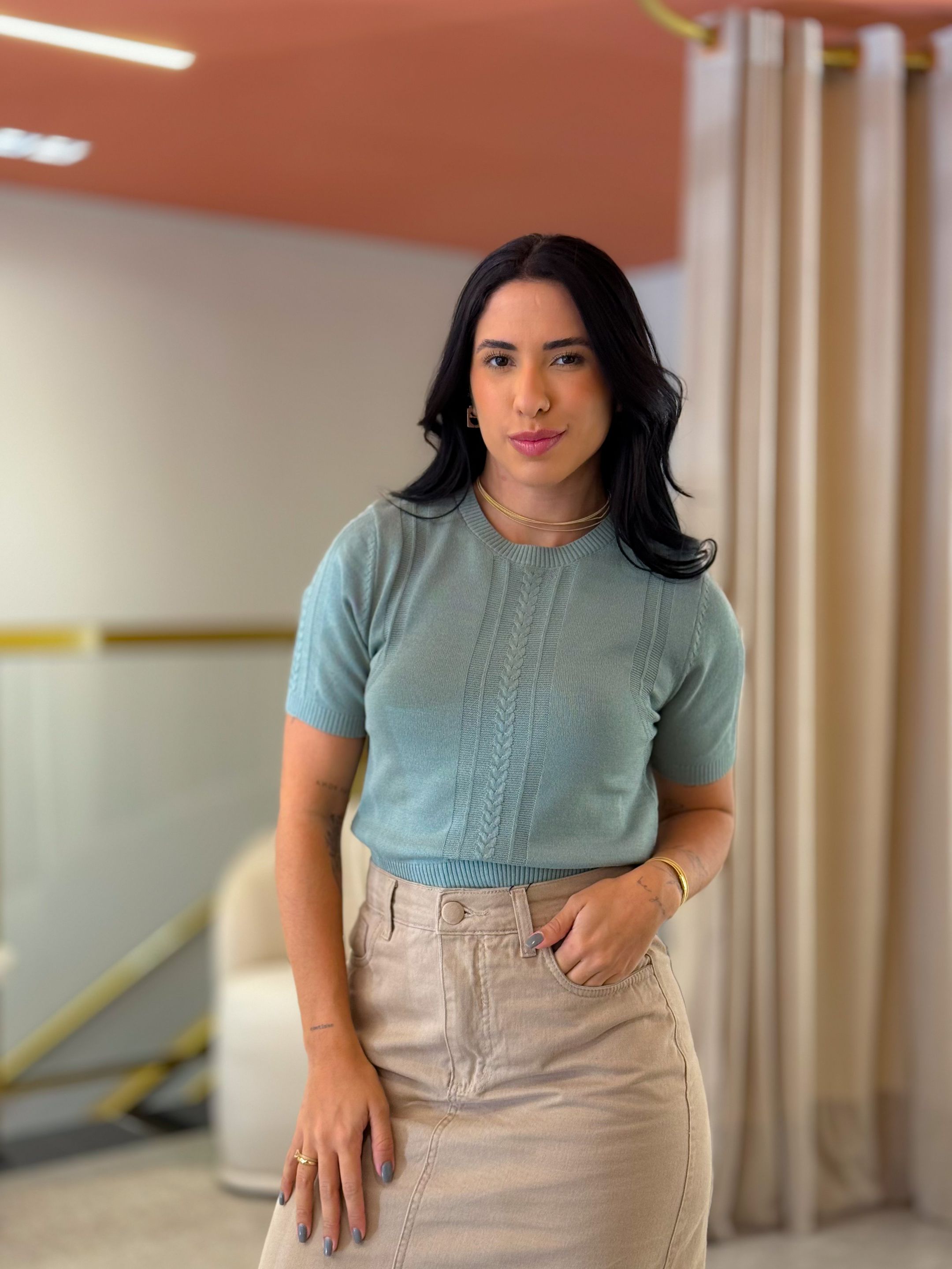 Blusa Julia Verde Oliva - Por Katia Vilar Moda Clássica 