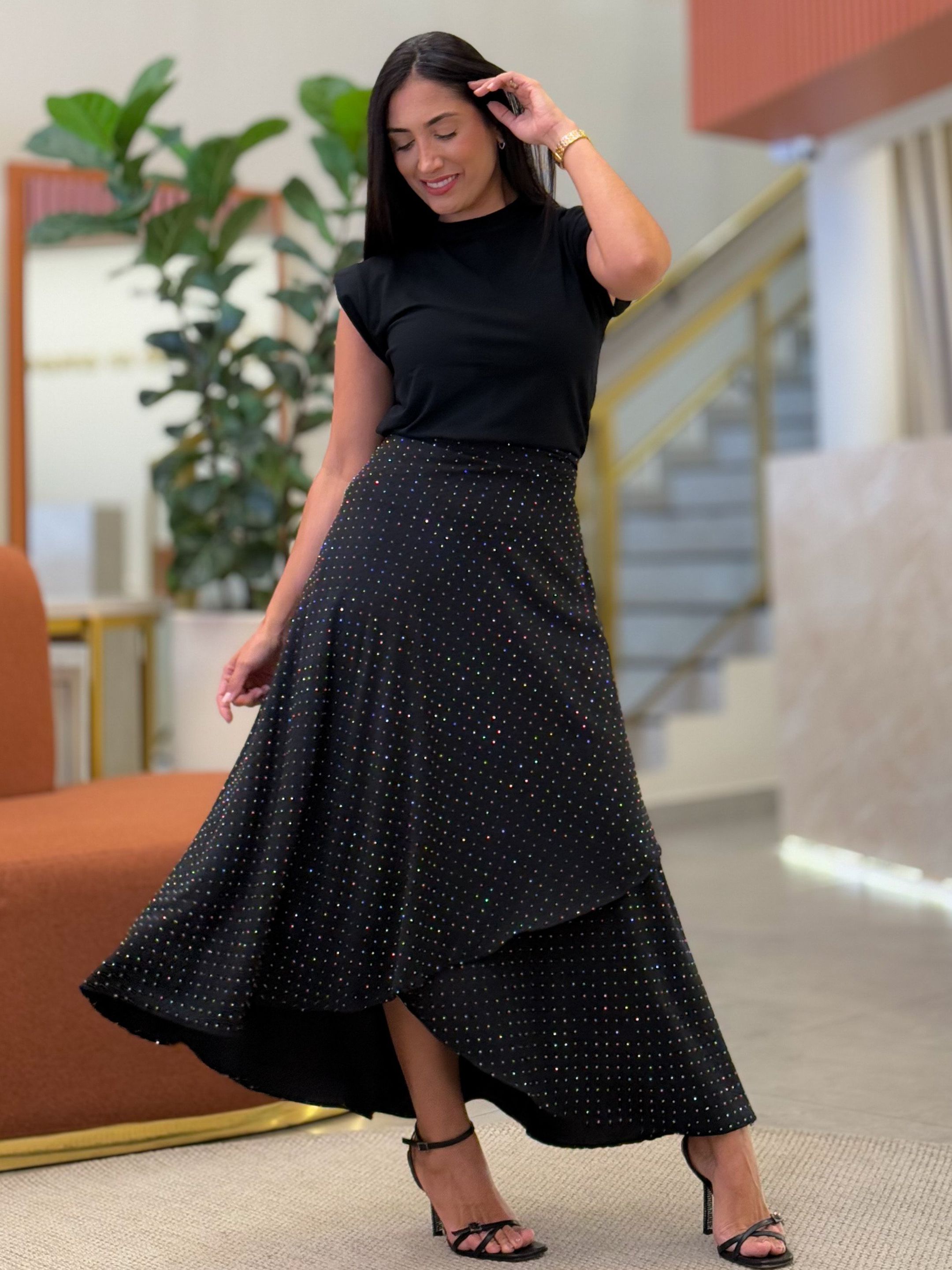 Saia Cristal Preto - Por Katia Vilar Moda Clássica 