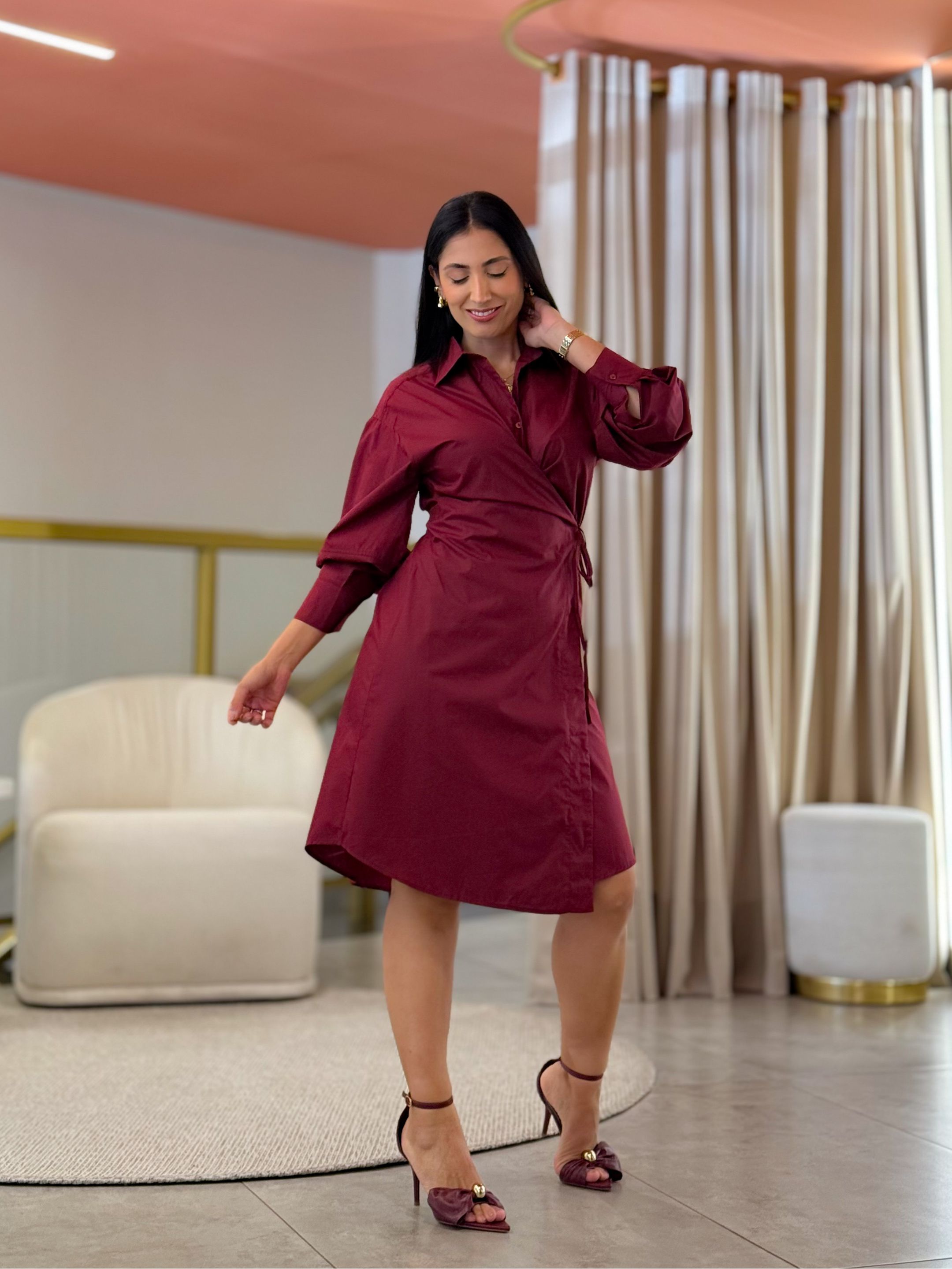 Vestido Ananda Vinho - Por Katia Vilar Moda Clássica 