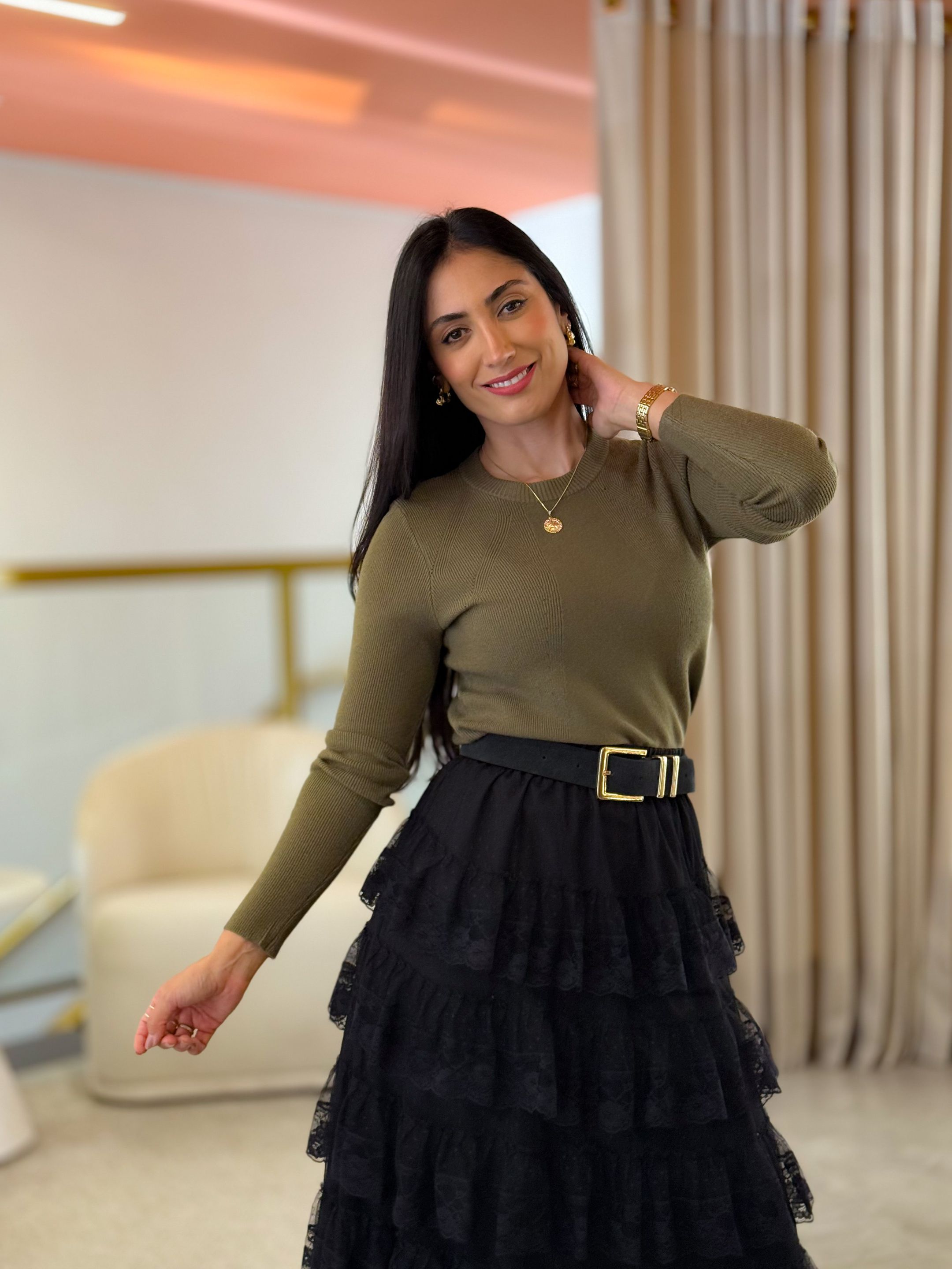 Tricot Ana Verde Militar - Por Katia Vilar Moda Clássica 