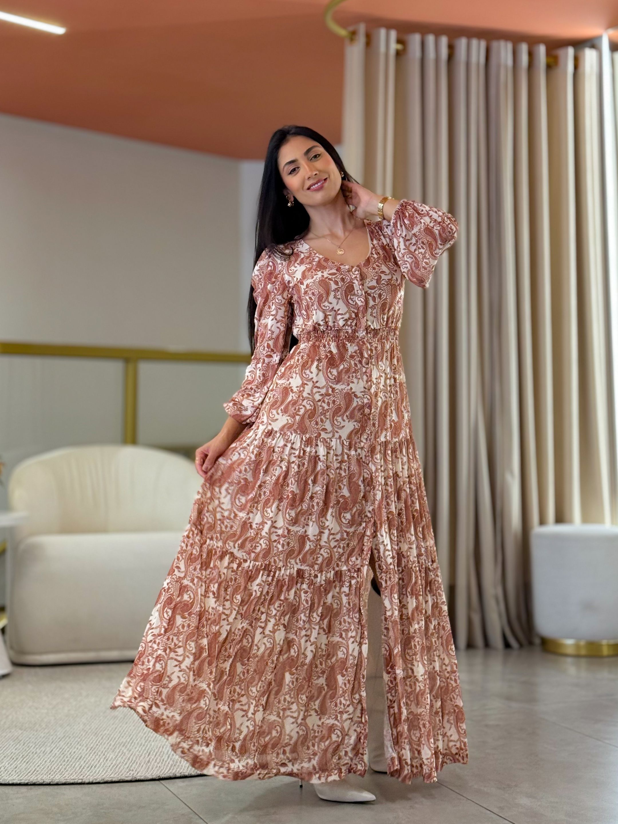 Vestido Valencia Nude E Terracota