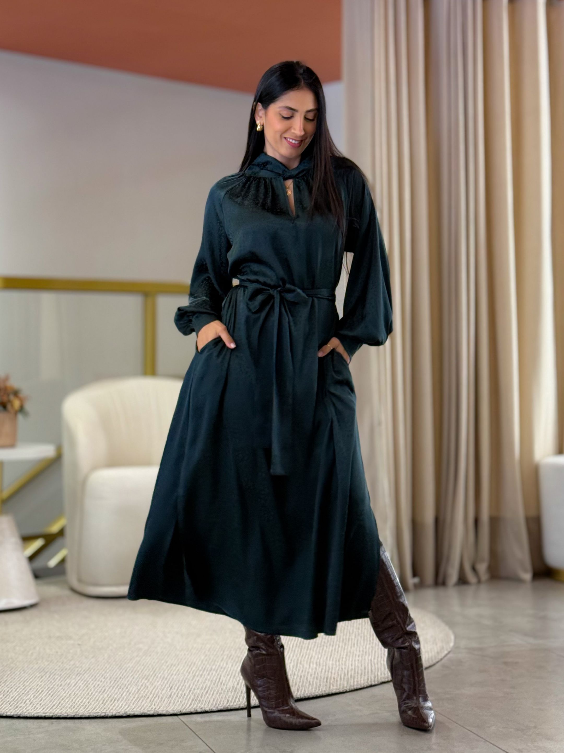 Vestido Mileide Verde - Por Katia Vilar Moda Clássica 