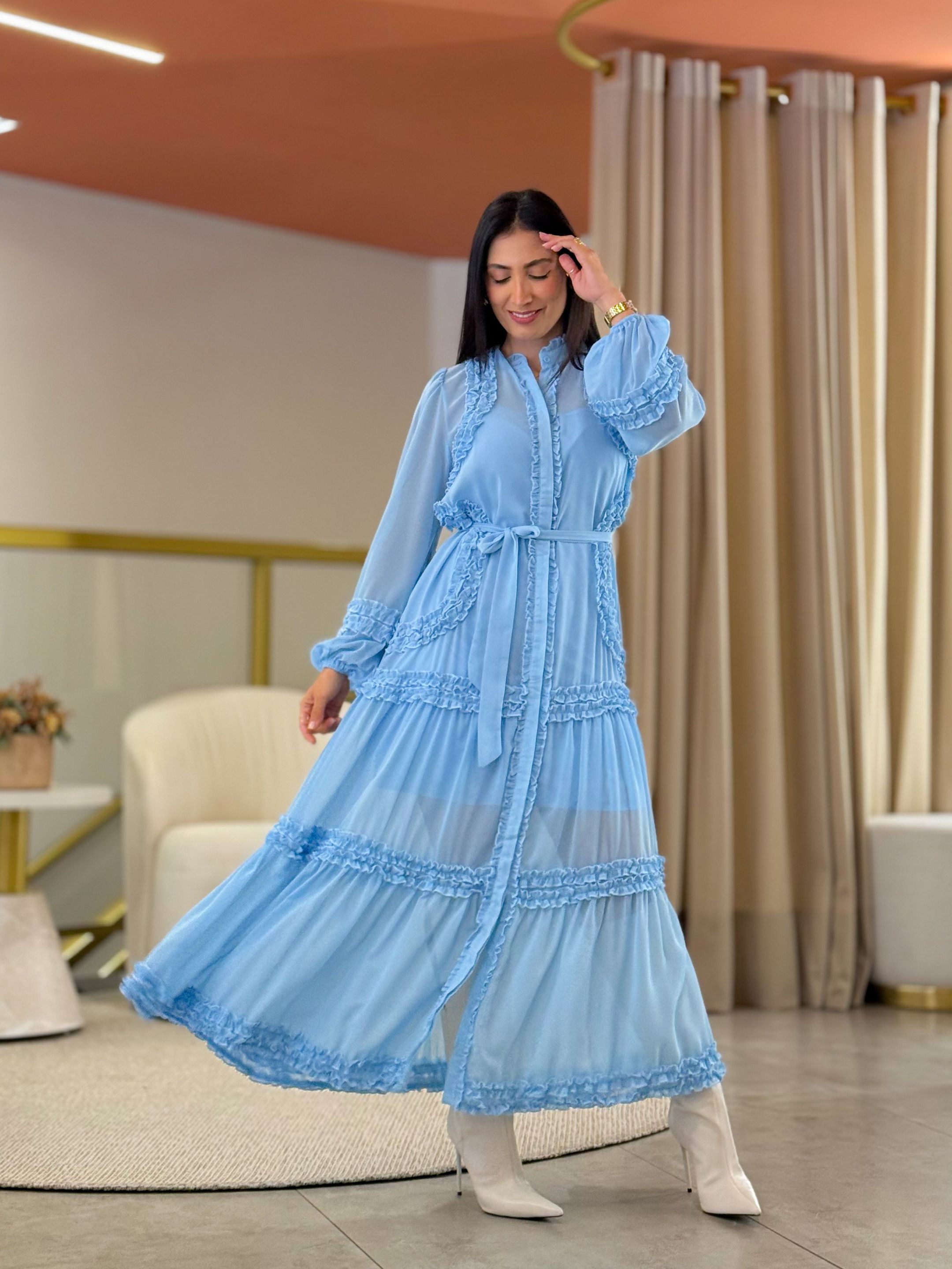 Vestido Beatriz Azul Bebe - Por Katia Vilar Moda Clássica 