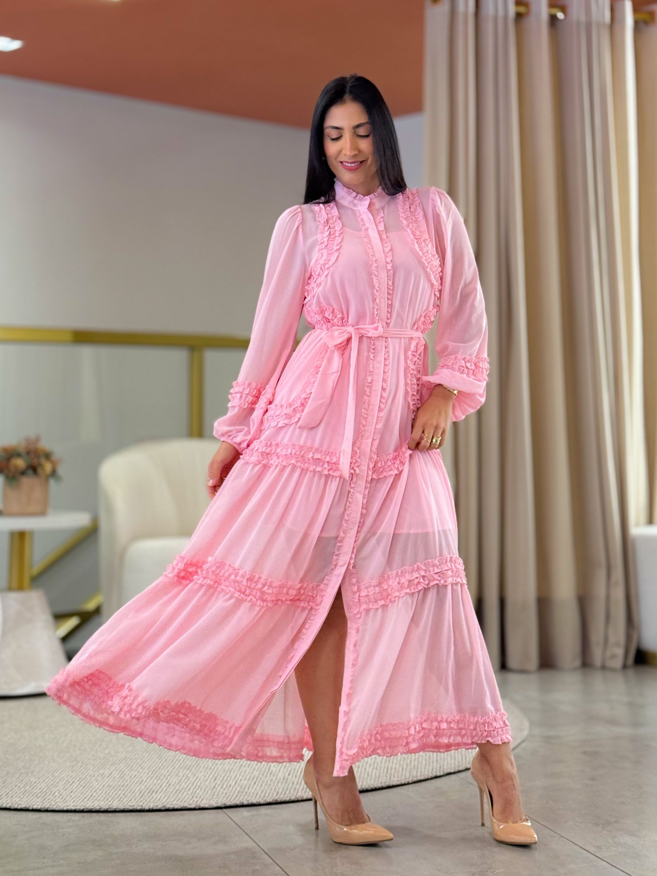 Vestido Beatriz Rosa Bebe - Por Katia Vilar Moda Clássica 